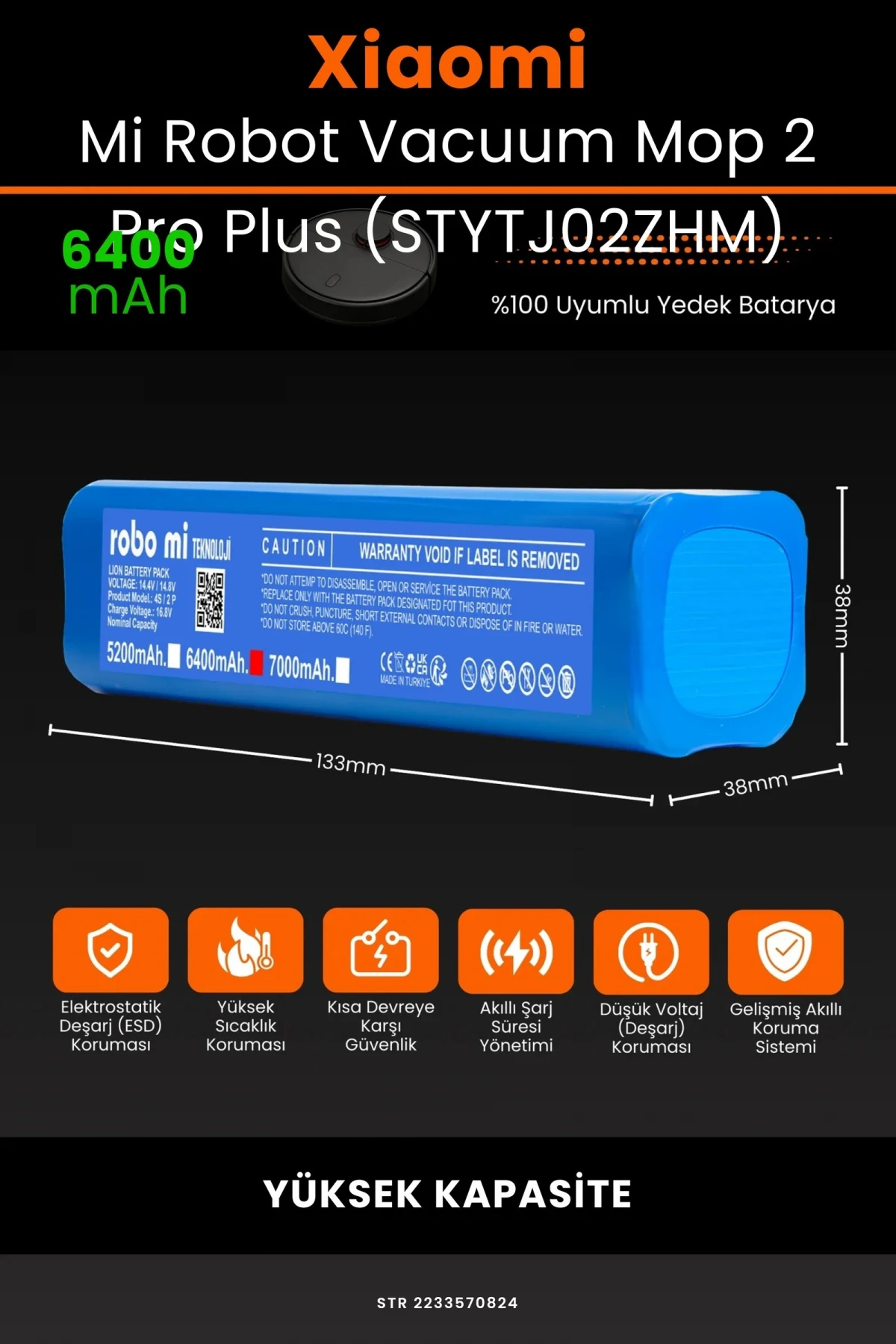 Xiaomi Mi Robot Vacuum Mop 2 Pro Plus (STYTJ02ZHM) 6400mAh Robot Süpürge Bataryası - Sertifikalı Güvenlik, Gerçek Kapasite