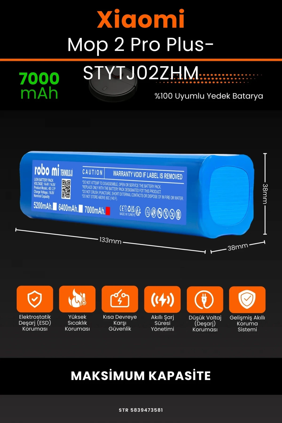Xiaomi Mi Robot Vacuum Mop 2 Pro Plus (STYTJ02ZHM) 7000mAh Robot Süpürge Bataryası - Gerçek Kapasite, Maksimum Güvenlik