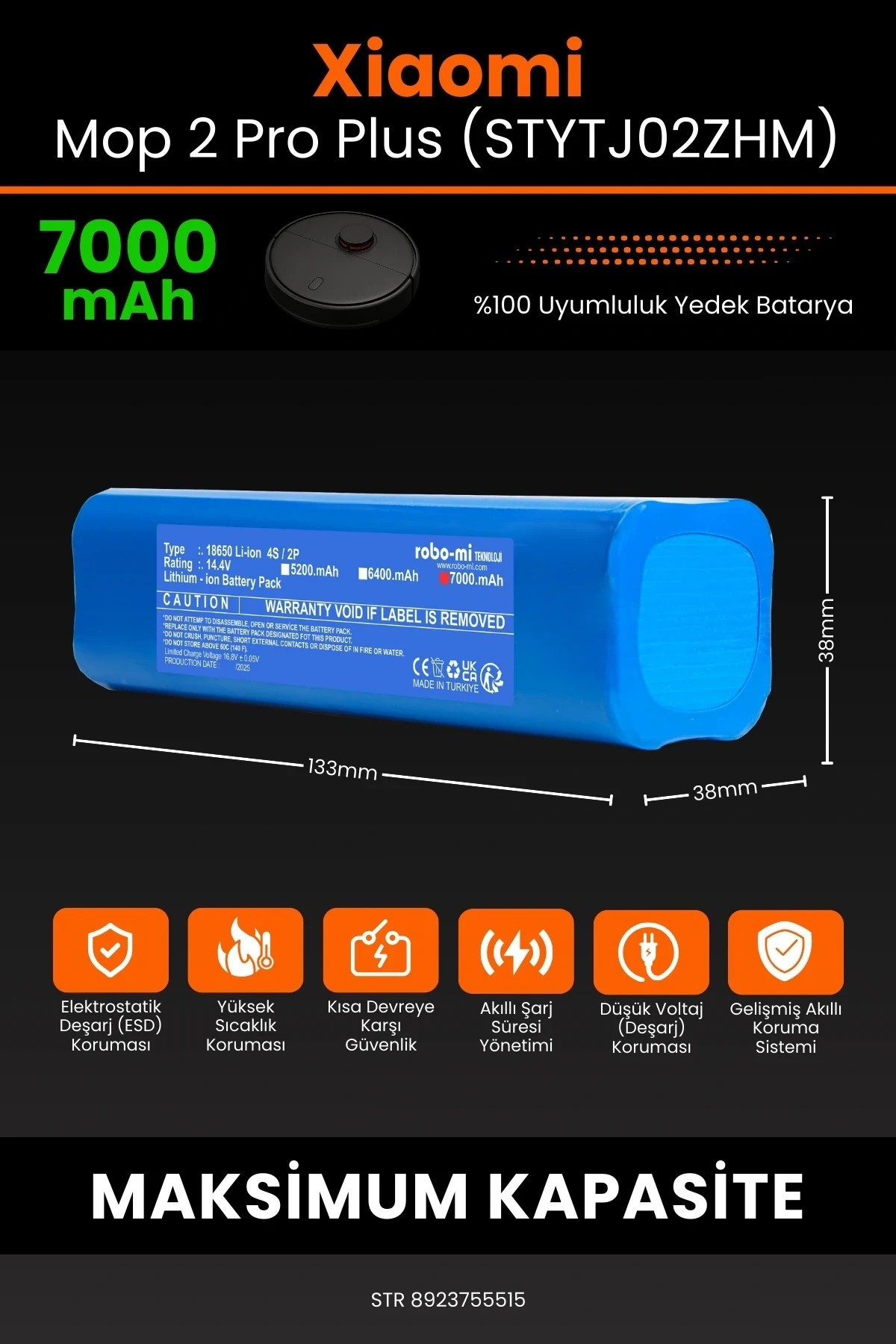 Xiaomi Mi Robot Vacuum Mop 2 Pro Plus (STYTJ02ZHM) 7000mAh Robot Süpürge Bataryası - Gerçek Kapasite, Maksimum Güvenlik