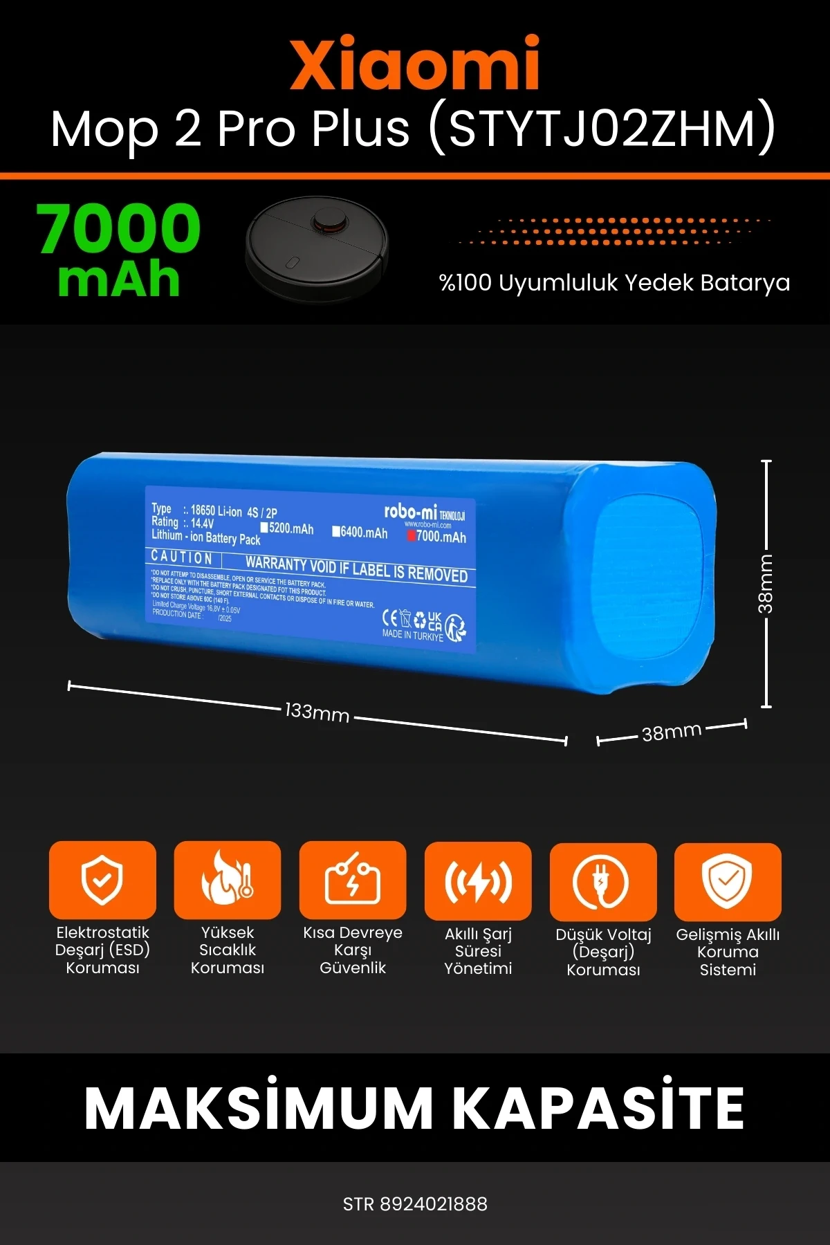 Xiaomi Mi Robot Vacuum Mop 2 Pro Plus (STYTJ02ZHM) 7000mAh Robot Süpürge Bataryası - Koruma Katmanlı Batarya Teknolojisi