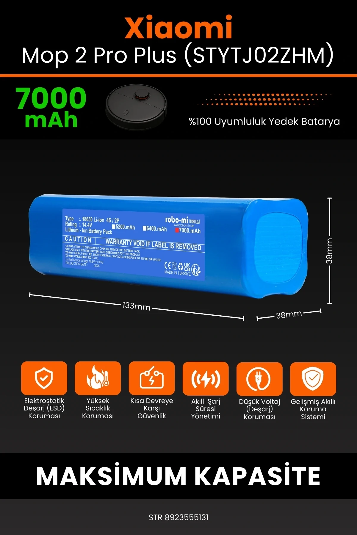 Xiaomi Mi Robot Vacuum Mop 2 Pro Plus (STYTJ02ZHM) 7000mAh Robot Süpürge Bataryası - Sertifikalı Güvenlik, Gerçek Kapasite