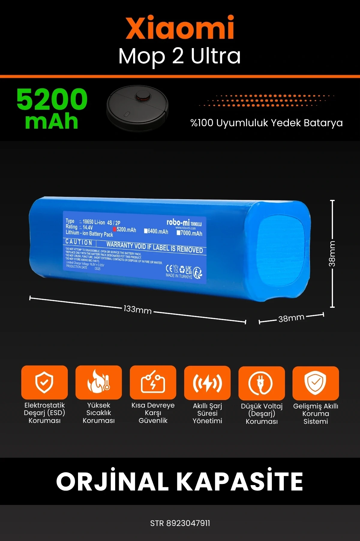 Xiaomi Mi Robot Vacuum Mop 2 Ultra 5200mAh Robot Süpürge Bataryası - Gerçek Kapasite