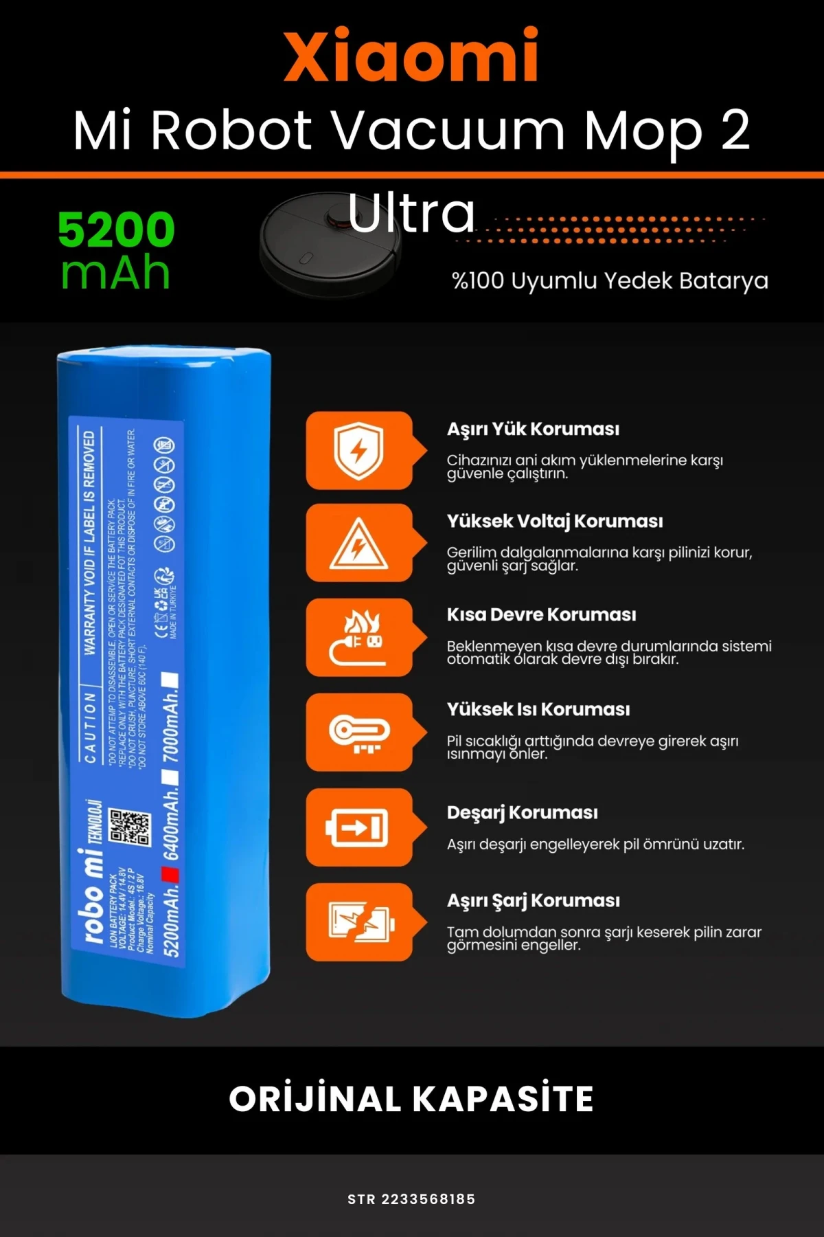 Xiaomi Mi Robot Vacuum Mop 2 Ultra 5200mAh Robot Süpürge Bataryası - Gerçek Kapasite