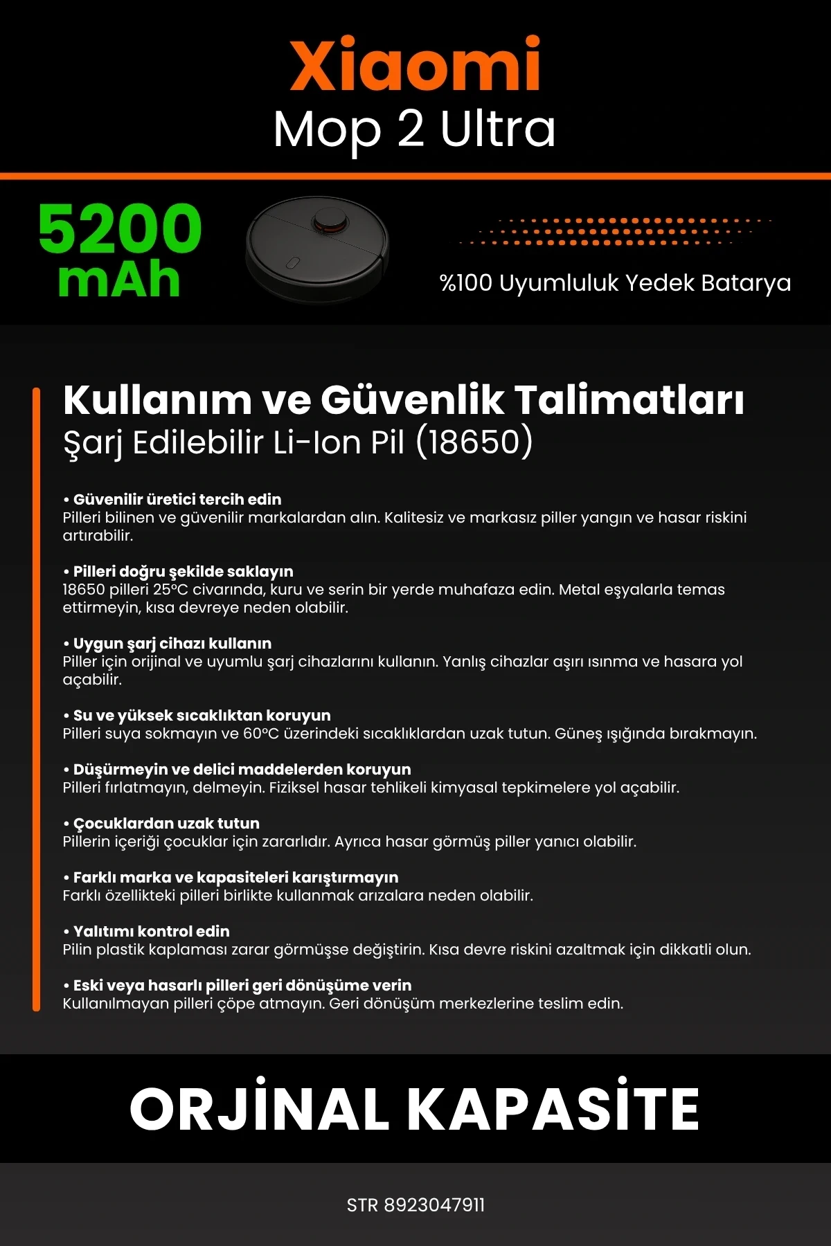 Xiaomi Mi Robot Vacuum Mop 2 Ultra 5200mAh Robot Süpürge Bataryası - Gerçek Kapasite