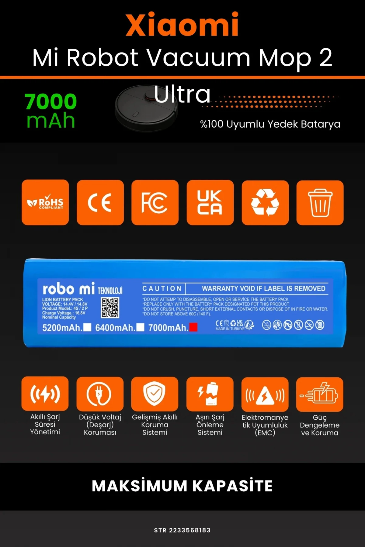 Xiaomi Mi Robot Vacuum Mop 2 Ultra 7000mAh Robot Süpürge Bataryası - Gerçek Kapasite
