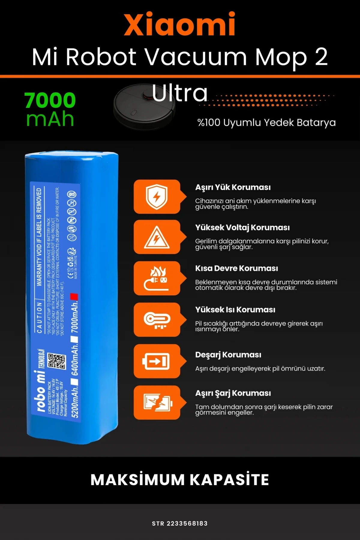 Xiaomi Mi Robot Vacuum Mop 2 Ultra 7000mAh Robot Süpürge Bataryası - Gerçek Kapasite