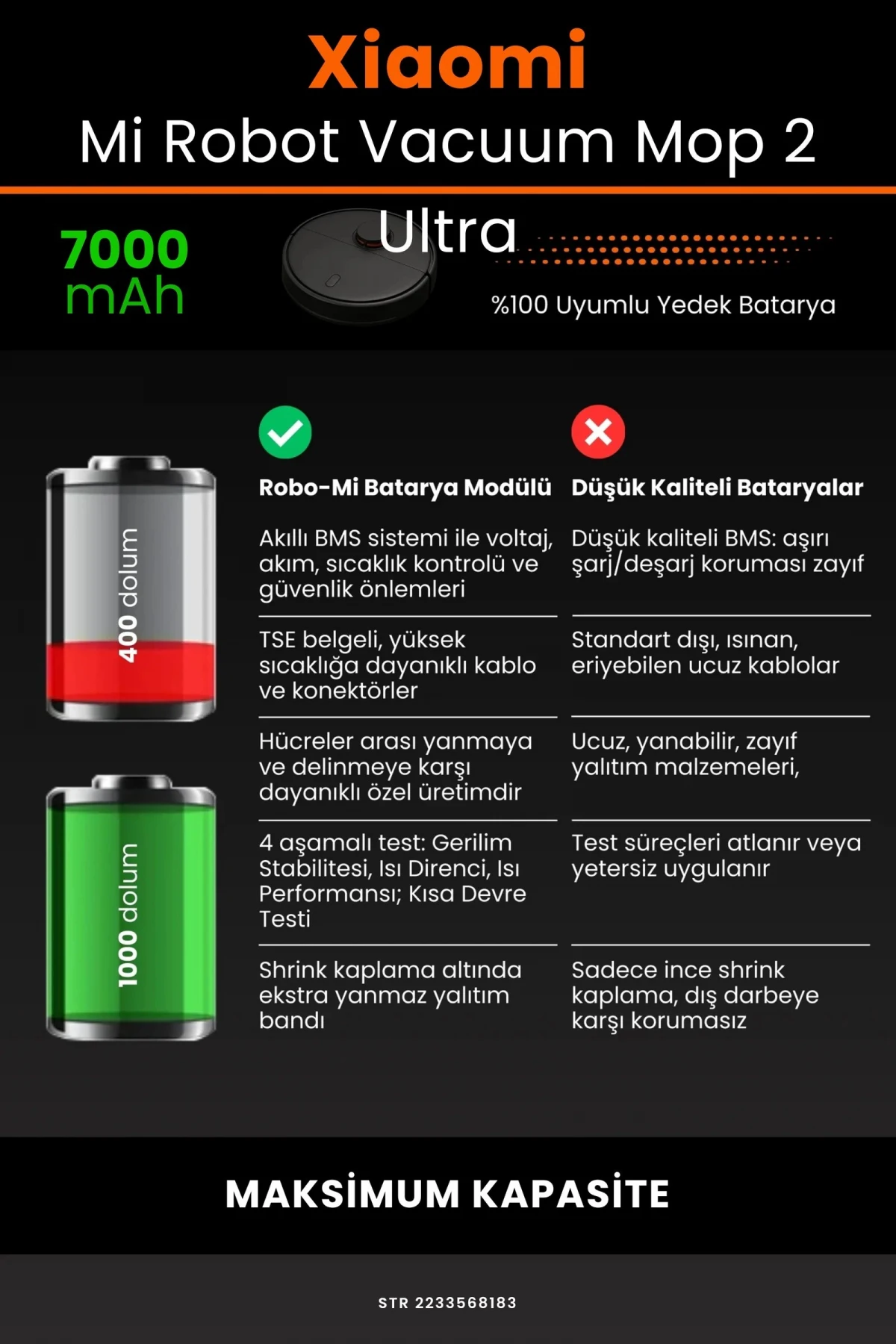 Xiaomi Mi Robot Vacuum Mop 2 Ultra 7000mAh Robot Süpürge Bataryası - Gerçek Kapasite