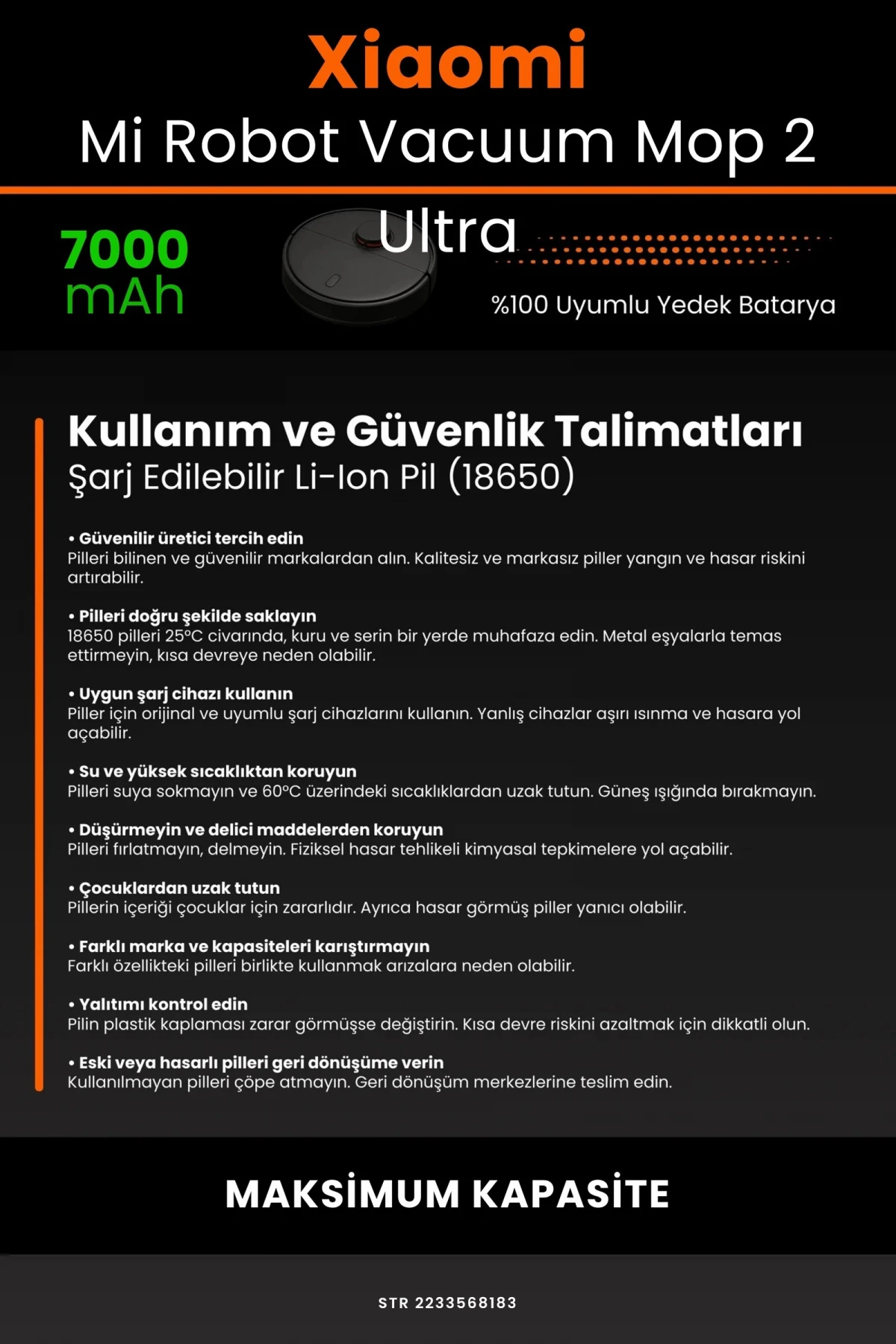 Xiaomi Mi Robot Vacuum Mop 2 Ultra 7000mAh Robot Süpürge Bataryası - Gerçek Kapasite