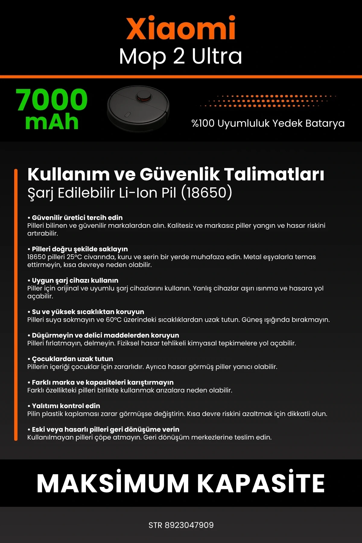 Xiaomi Mi Robot Vacuum Mop 2 Ultra 7000mAh Robot Süpürge Bataryası - Gerçek Kapasite