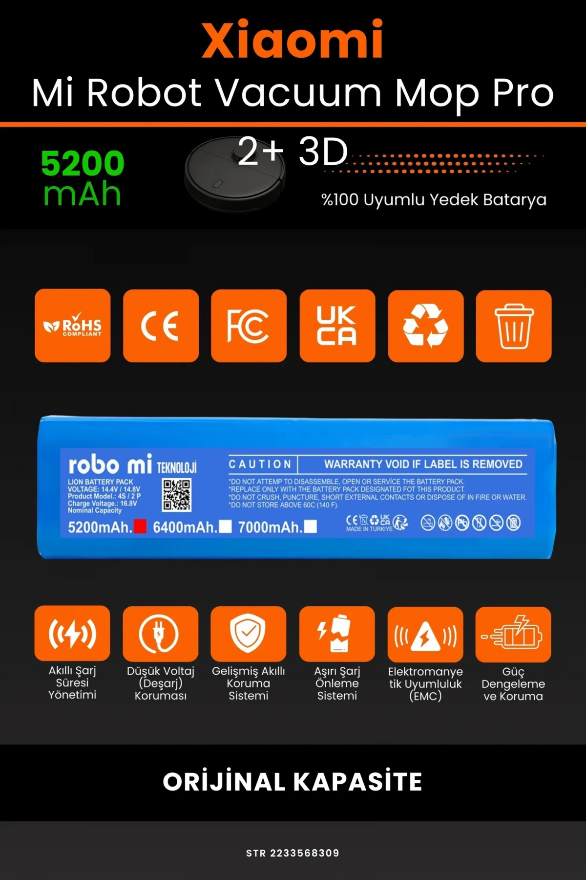 Xiaomi Mi Robot Vacuum Mop Pro 2+ 3D 5200mAh Robot Süpürge Bataryası - Gerçek Kapasite