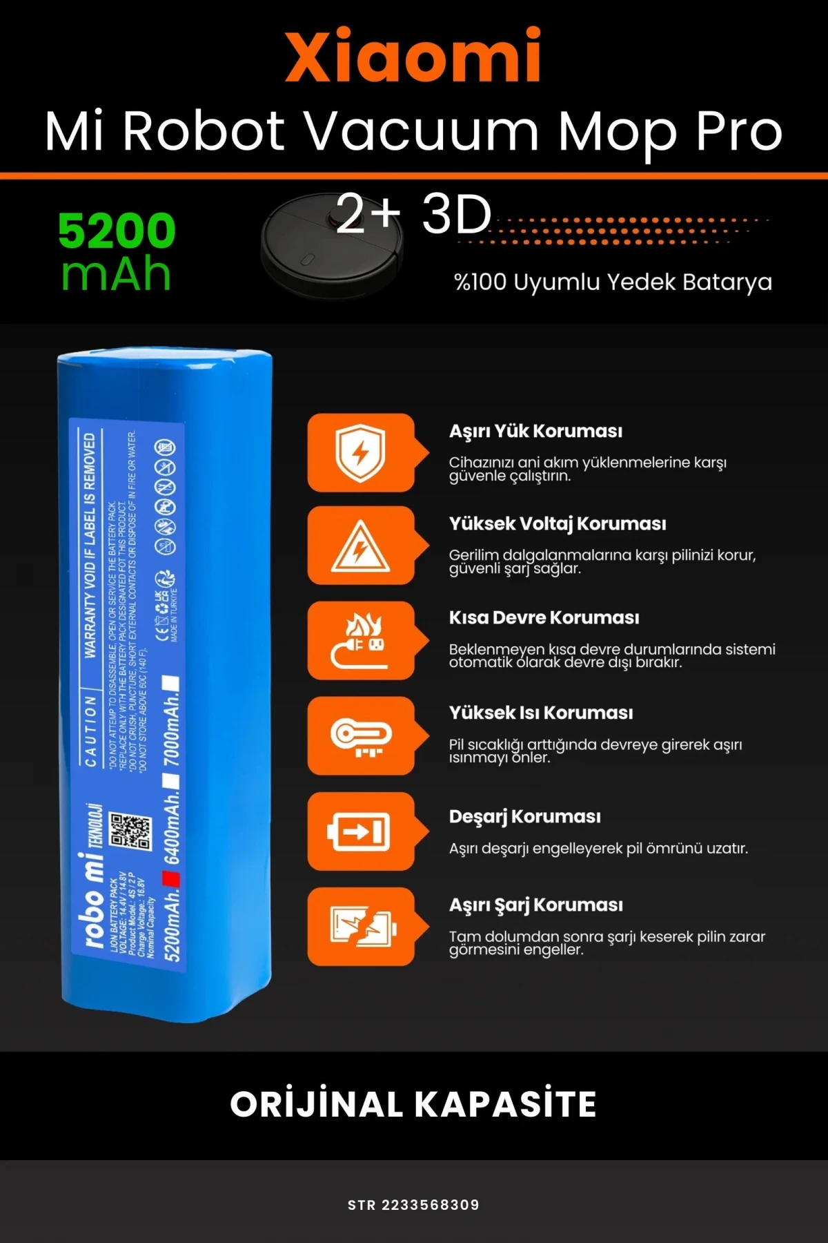 Xiaomi Mi Robot Vacuum Mop Pro 2+ 3D 5200mAh Robot Süpürge Bataryası - Gerçek Kapasite