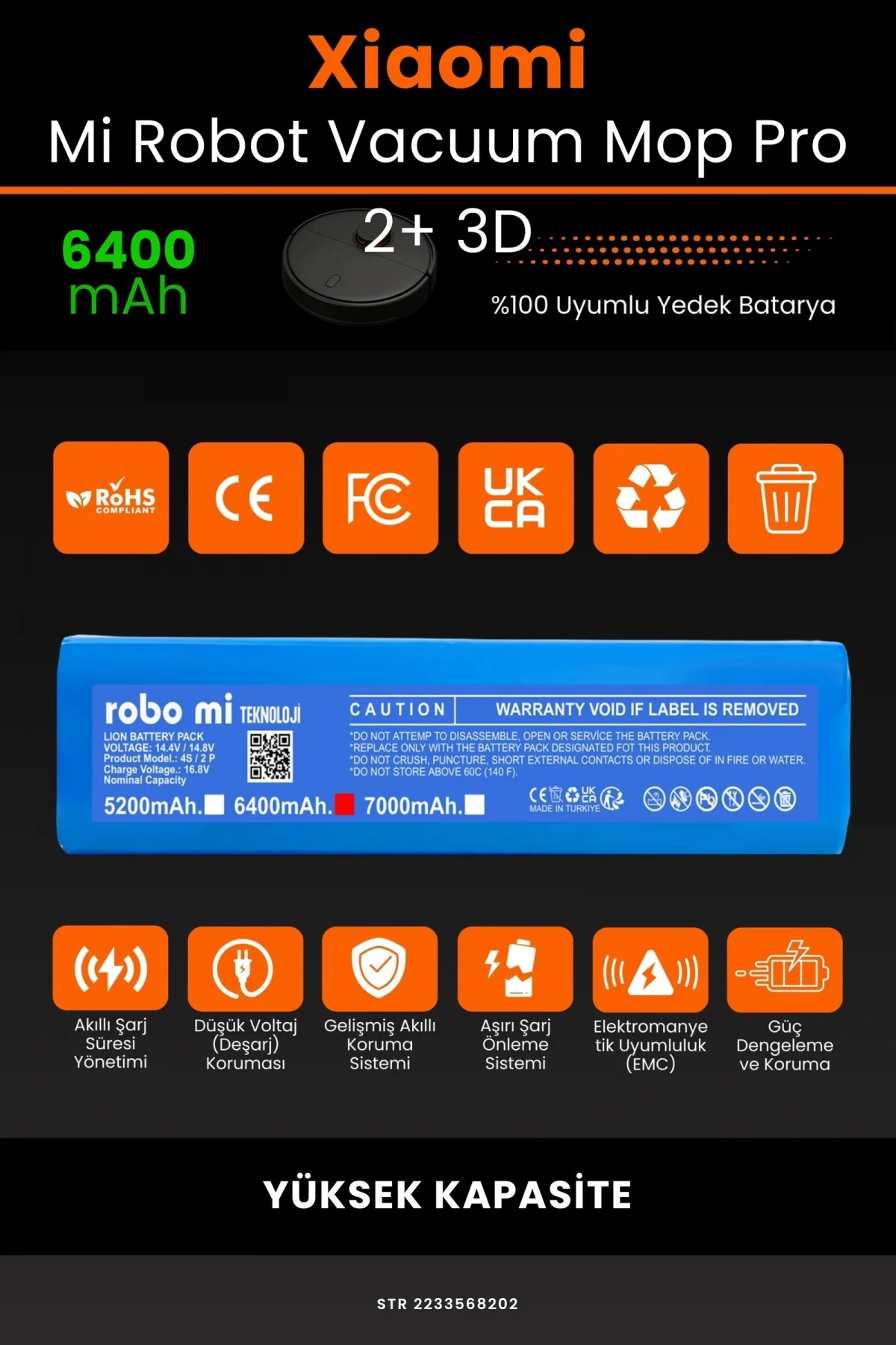 Xiaomi Mi Robot Vacuum Mop Pro 2+ 3D 6400mAh Robot Süpürge Bataryası - Gerçek Kapasite