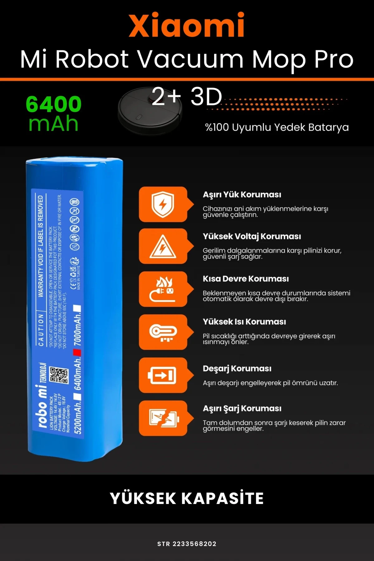 Xiaomi Mi Robot Vacuum Mop Pro 2+ 3D 6400mAh Robot Süpürge Bataryası - Gerçek Kapasite