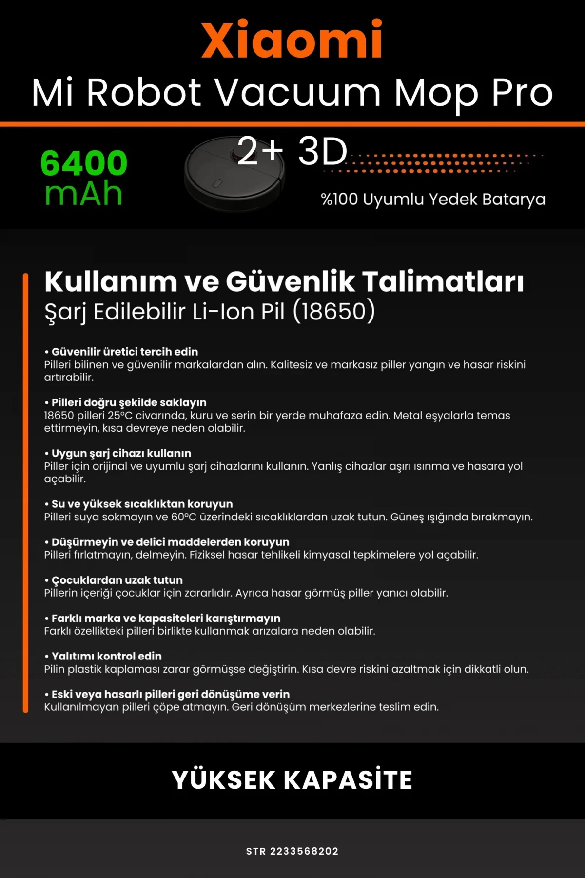 Xiaomi Mi Robot Vacuum Mop Pro 2+ 3D 6400mAh Robot Süpürge Bataryası - Gerçek Kapasite