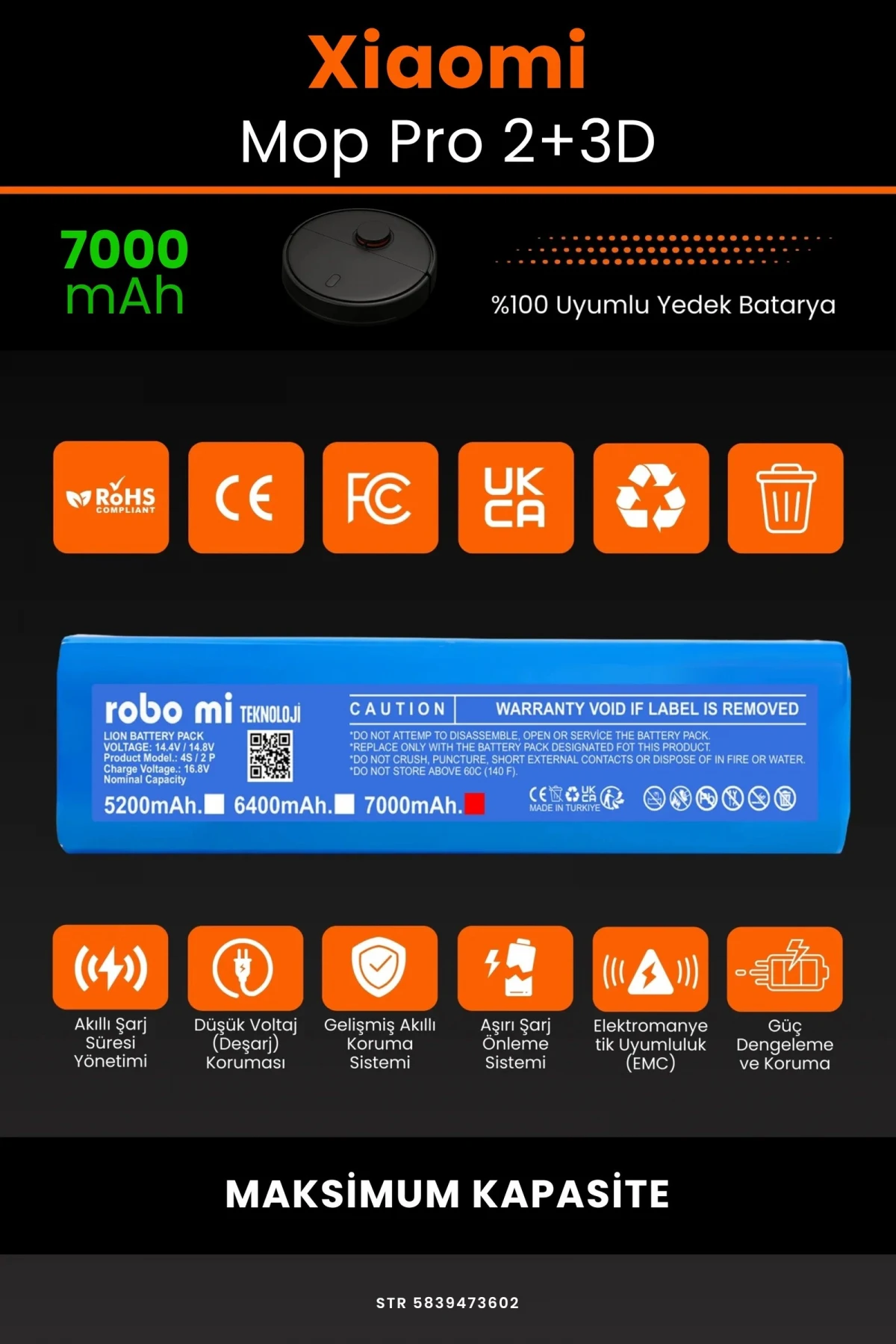 Xiaomi Mi Robot Vacuum Mop Pro 2+ 3D 7000mAh Robot Süpürge Bataryası - Gerçek Kapasite