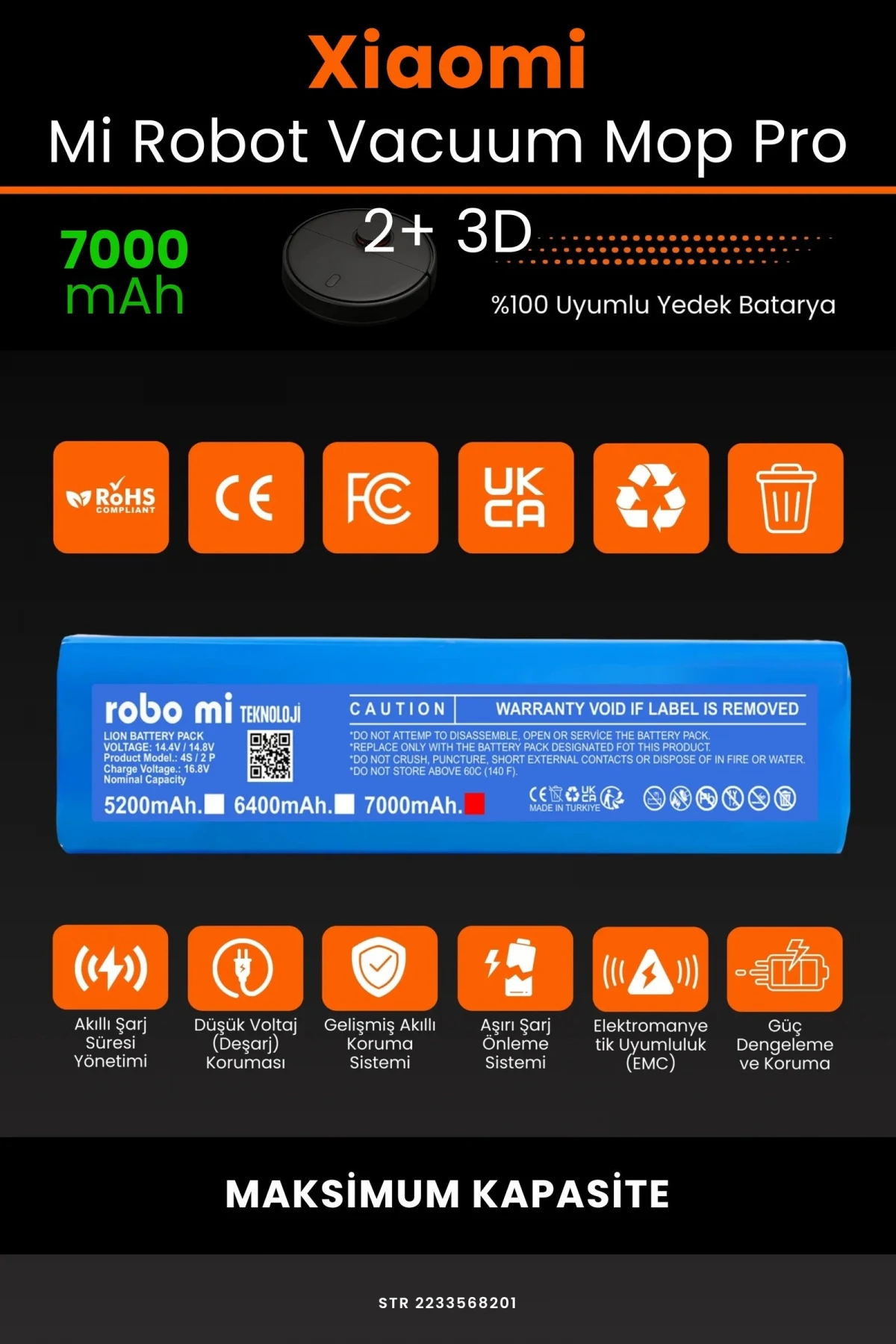 Xiaomi Mi Robot Vacuum Mop Pro 2+ 3D 7000mAh Robot Süpürge Bataryası - Gerçek Kapasite