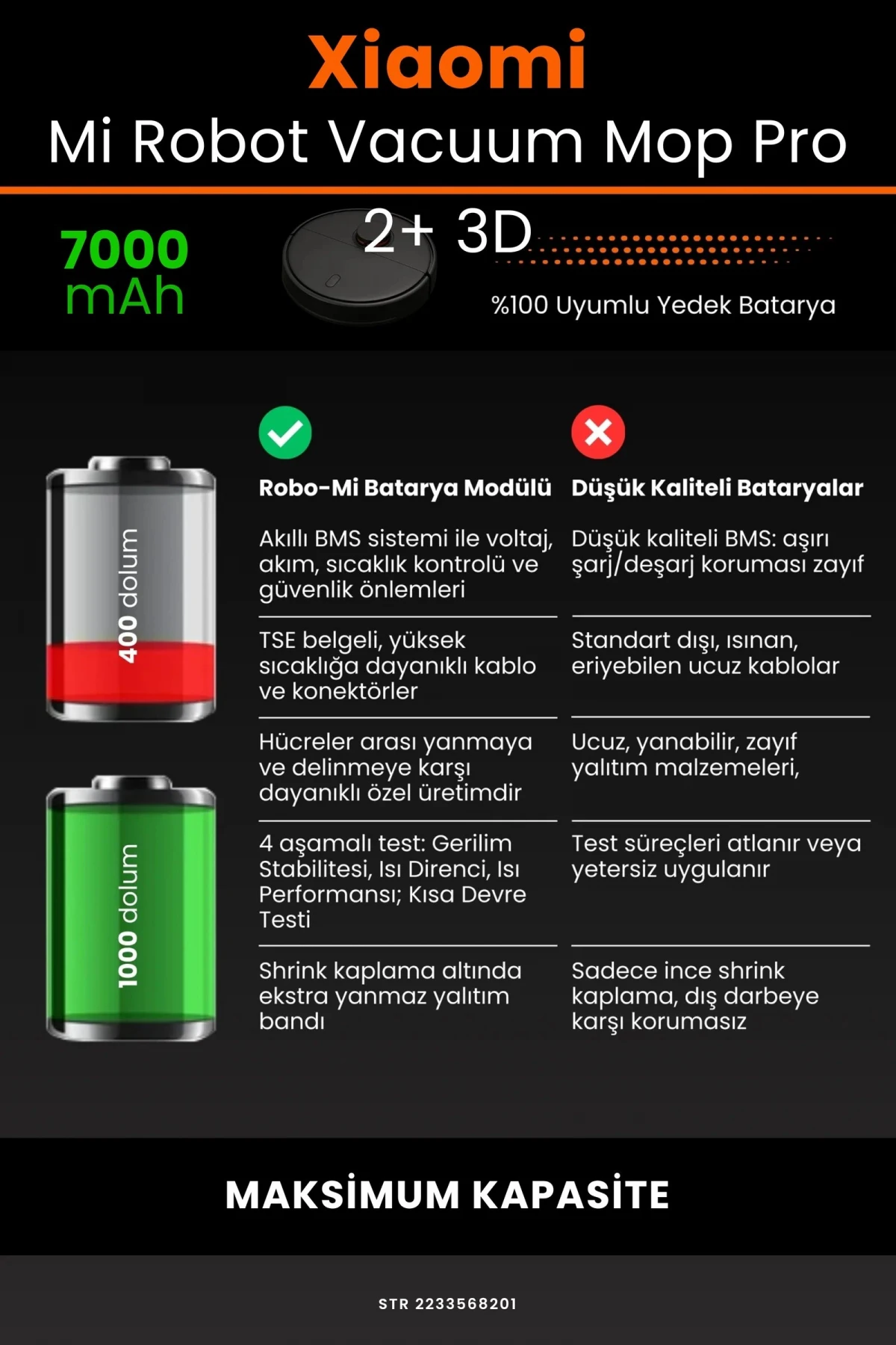 Xiaomi Mi Robot Vacuum Mop Pro 2+ 3D 7000mAh Robot Süpürge Bataryası - Gerçek Kapasite