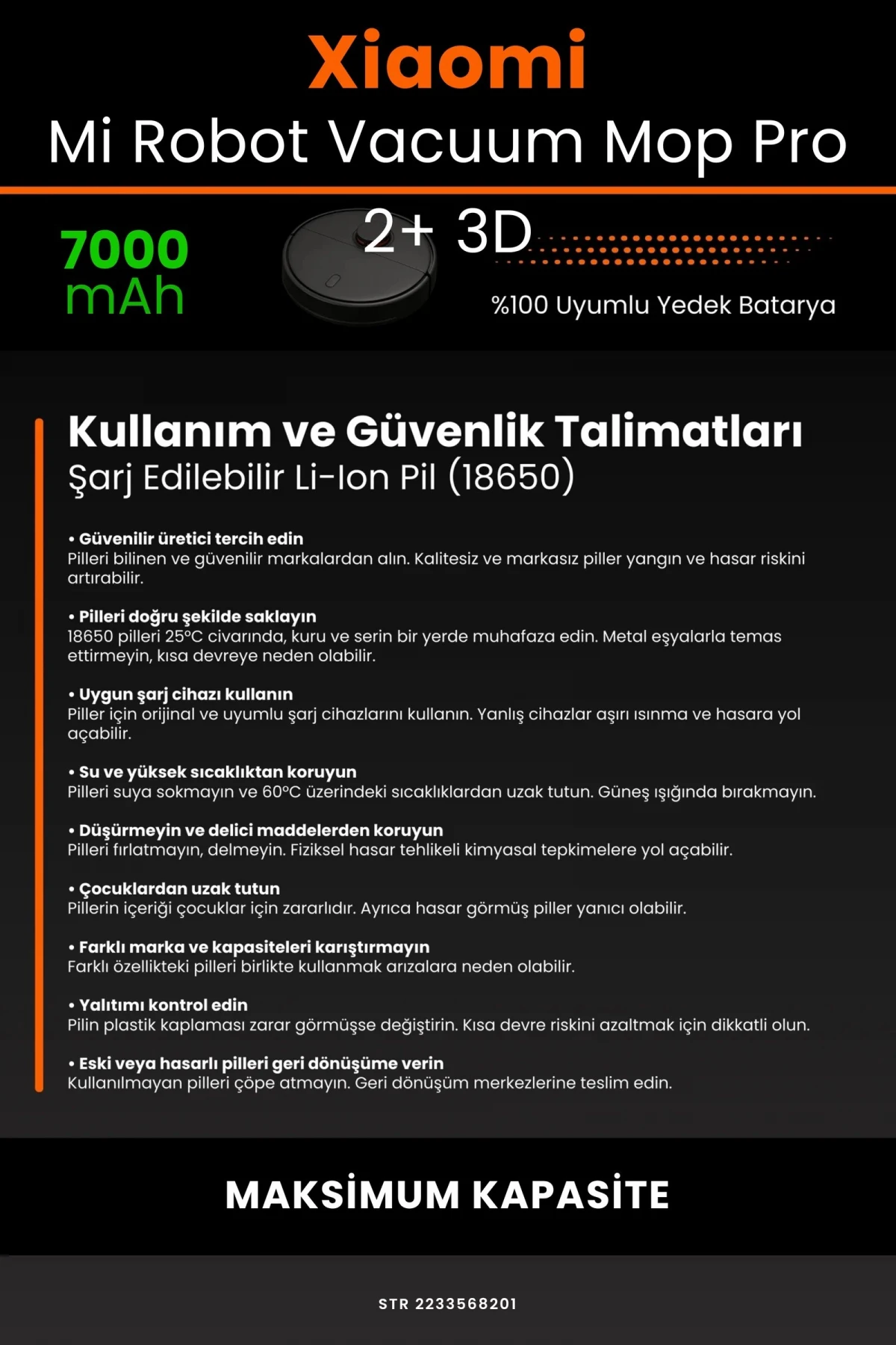 Xiaomi Mi Robot Vacuum Mop Pro 2+ 3D 7000mAh Robot Süpürge Bataryası - Gerçek Kapasite