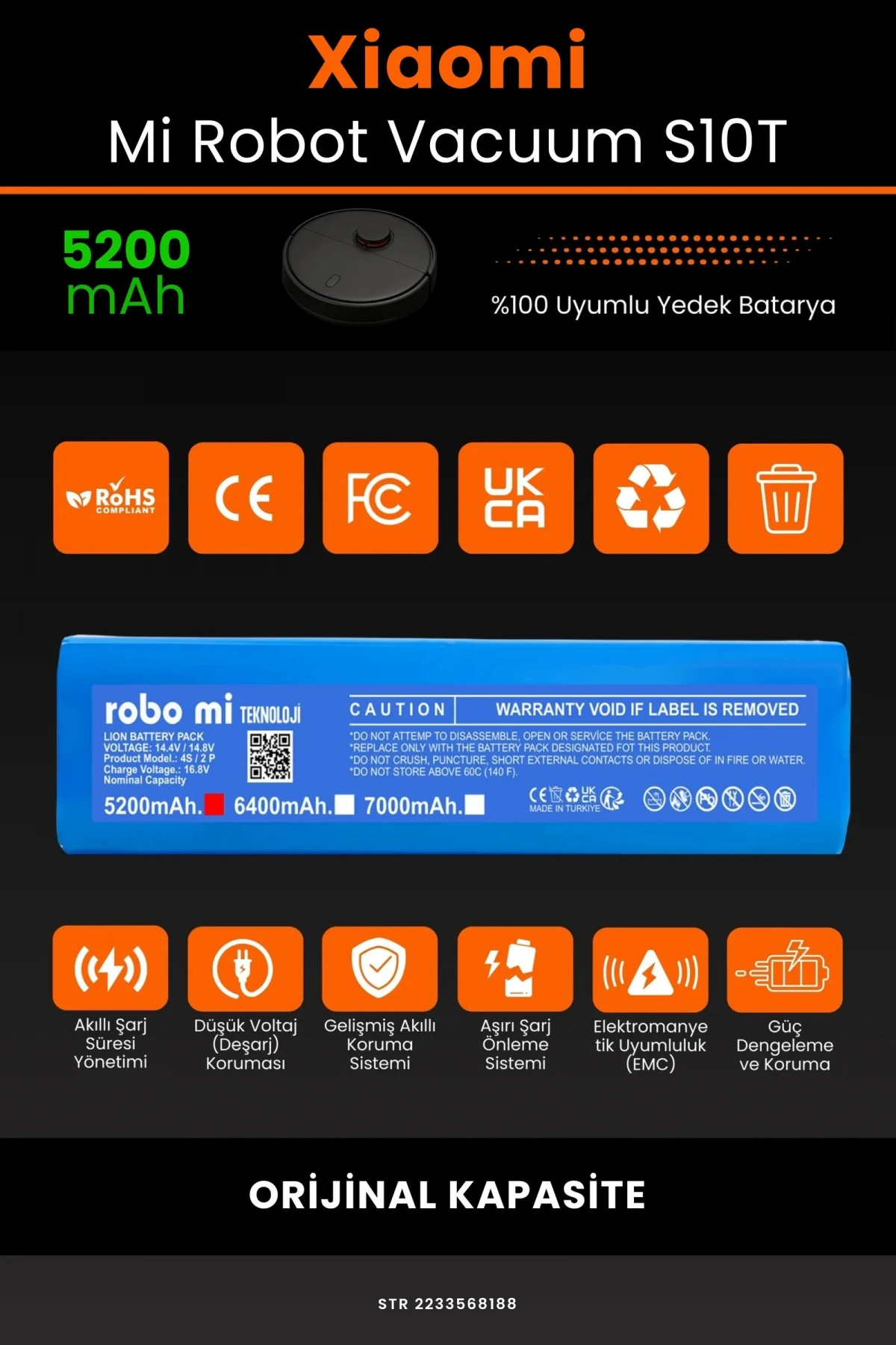 Xiaomi Mi Robot Vacuum S10T 5200mAh Robot Süpürge Bataryası - Gerçek Kapasite, Maksimum Güvenlik