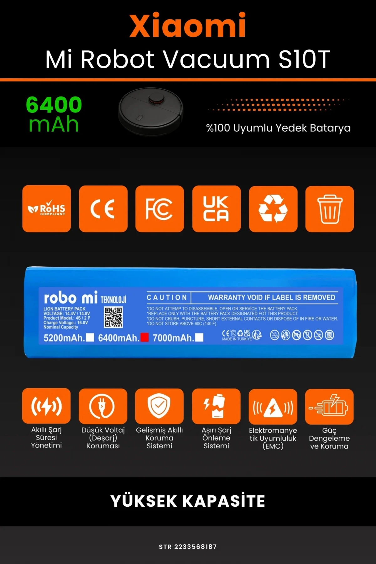 Xiaomi Mi Robot Vacuum S10T 6400mAh Robot Süpürge Bataryası - Gerçek Kapasite, Maksimum Güvenlik