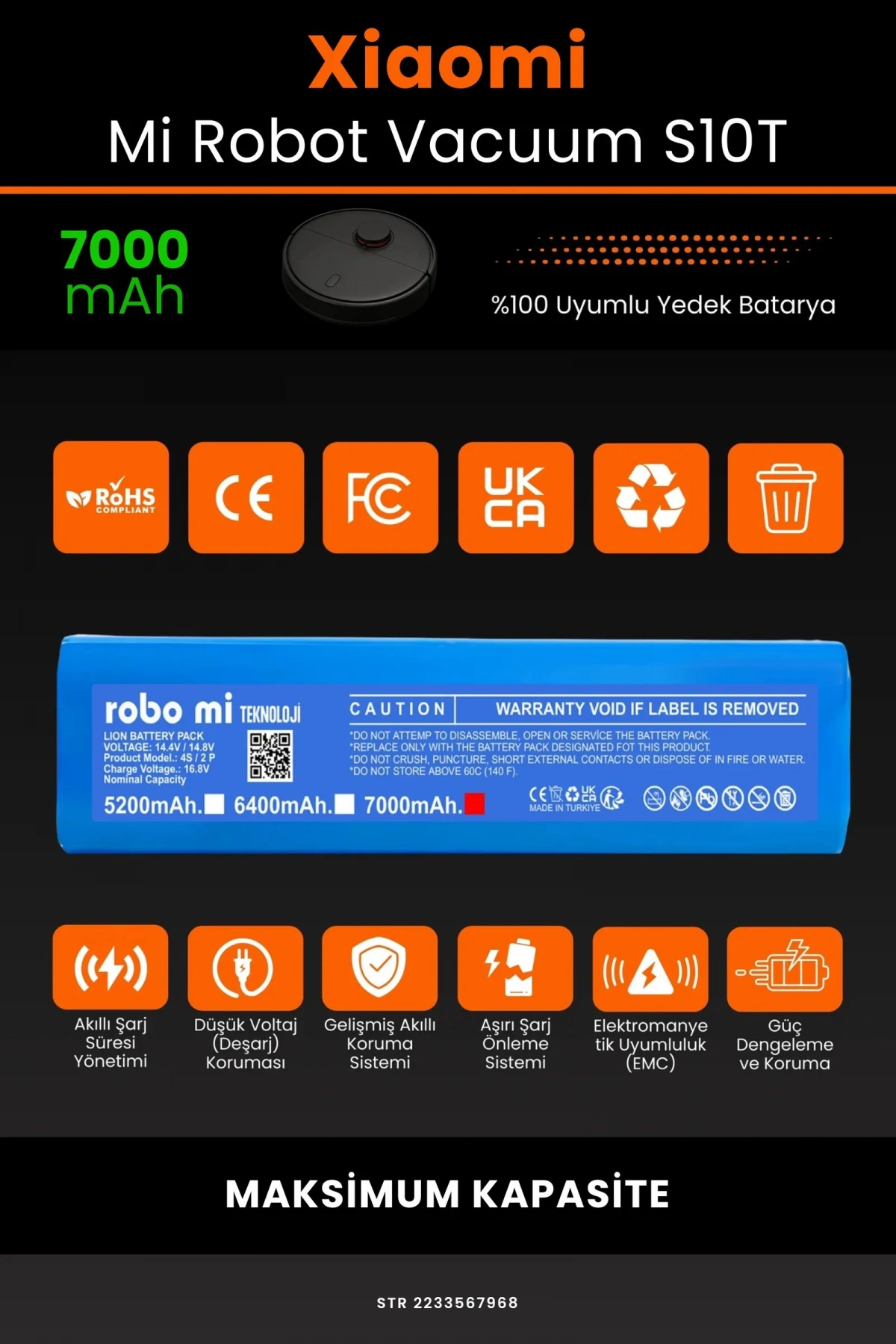 Xiaomi Mi Robot Vacuum S10T 7000mAh Robot Süpürge Bataryası - Gerçek Kapasite, Maksimum Güvenlik