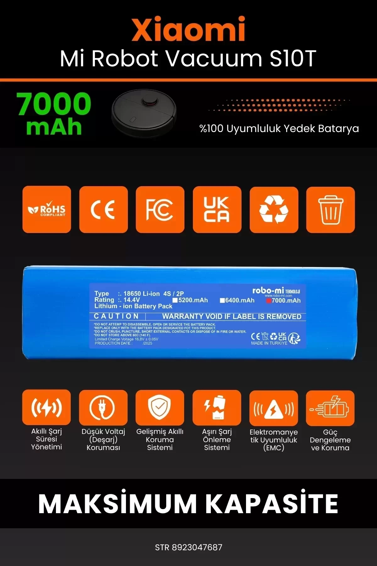 Xiaomi Mi Robot Vacuum S10T 7000mAh Robot Süpürge Bataryası - Gerçek Kapasite, Maksimum Güvenlik