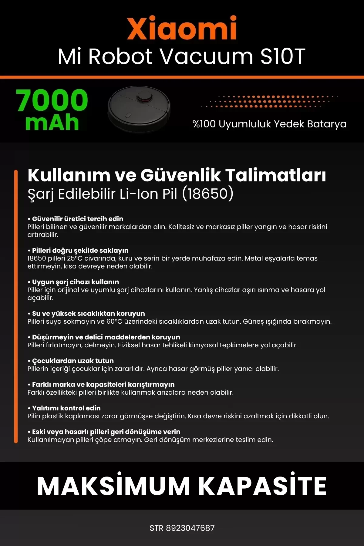 Xiaomi Mi Robot Vacuum S10T 7000mAh Robot Süpürge Bataryası - Gerçek Kapasite, Maksimum Güvenlik