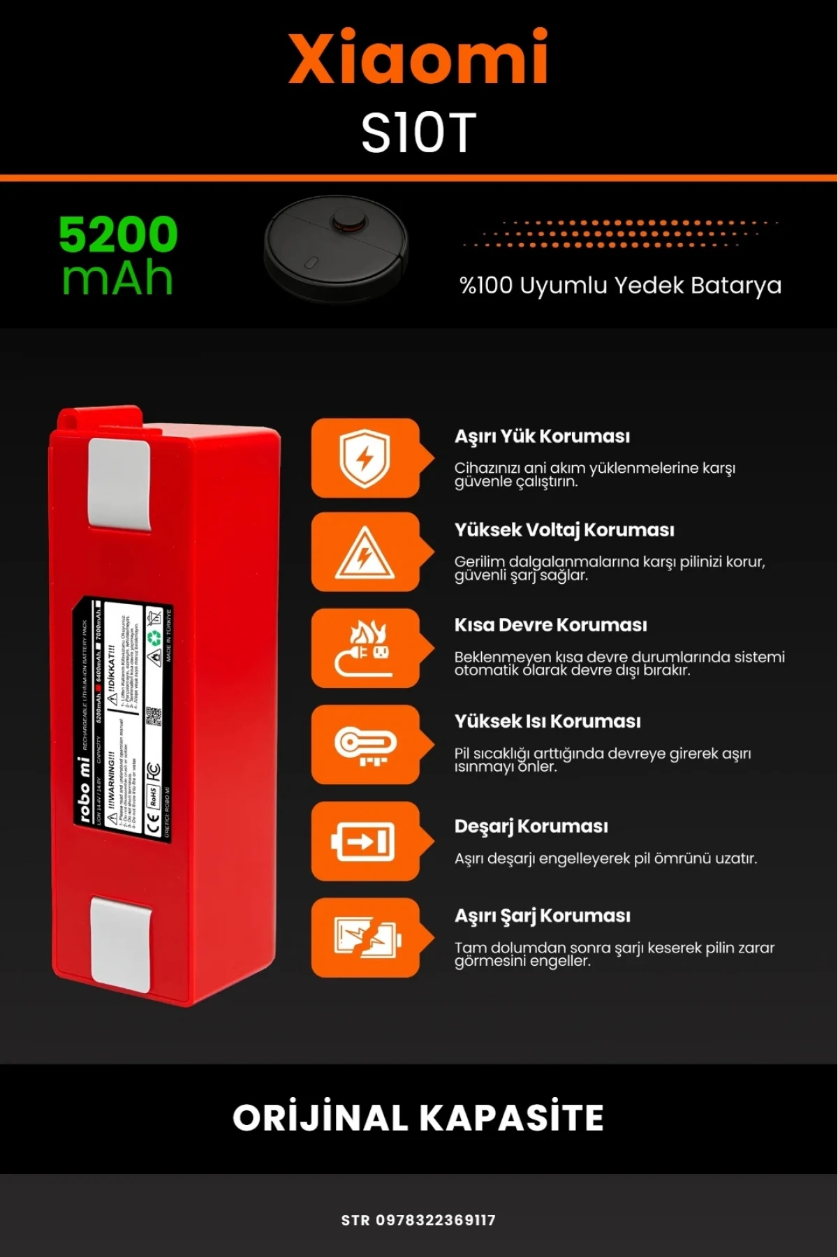 Xiaomi Mi Robot Vacuum S10T Uyumlu 5200mAh Robot Süpürge Bataryası - Box - Orijinal Kapasite