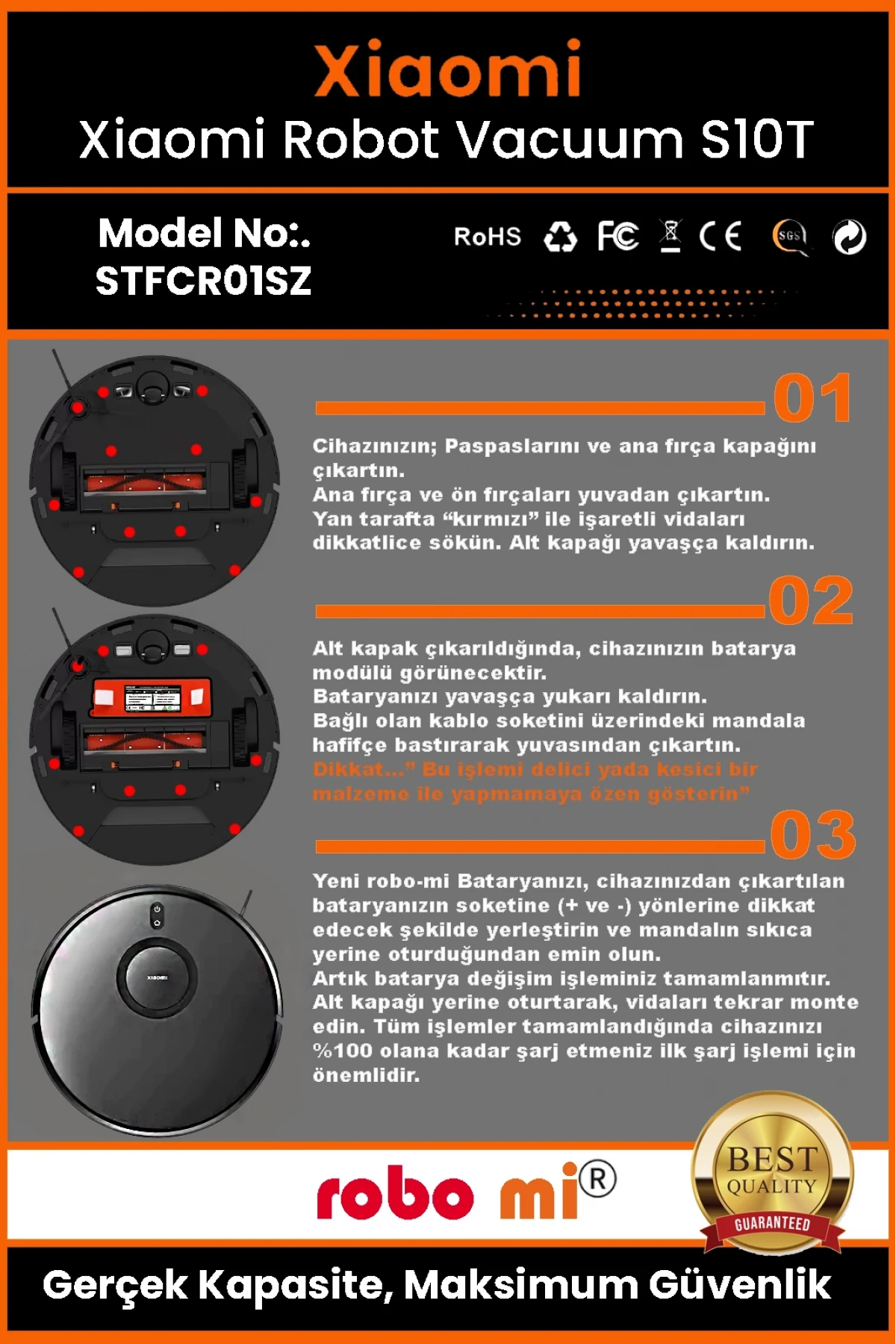 Xiaomi Mi Robot Vacuum S10T Uyumlu 5200mAh Robot Süpürge Bataryası - Box - Orijinal Kapasite