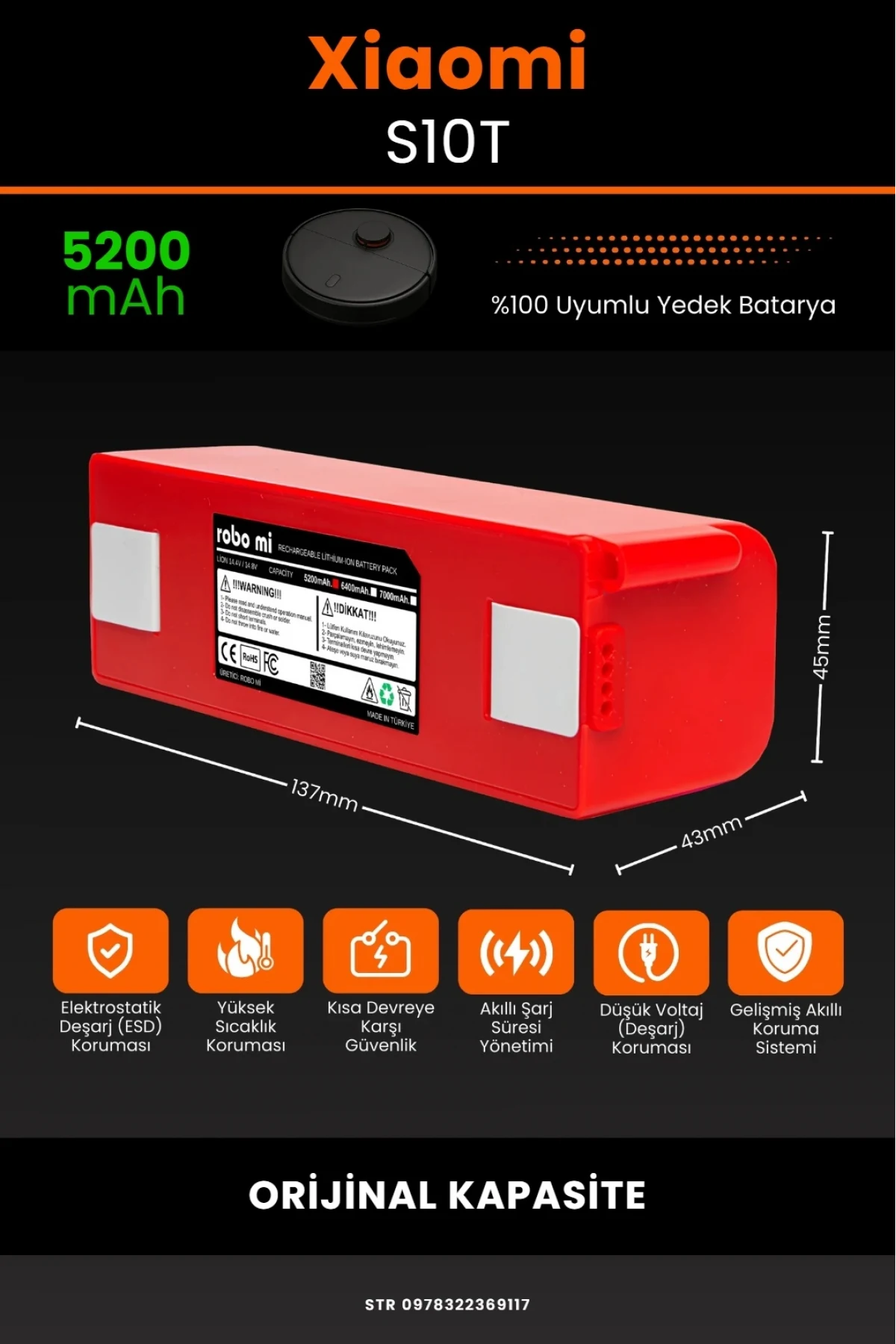 Xiaomi Mi Robot Vacuum S10T Uyumlu 5200mAh Robot Süpürge Bataryası - Box - Orijinal Kapasite