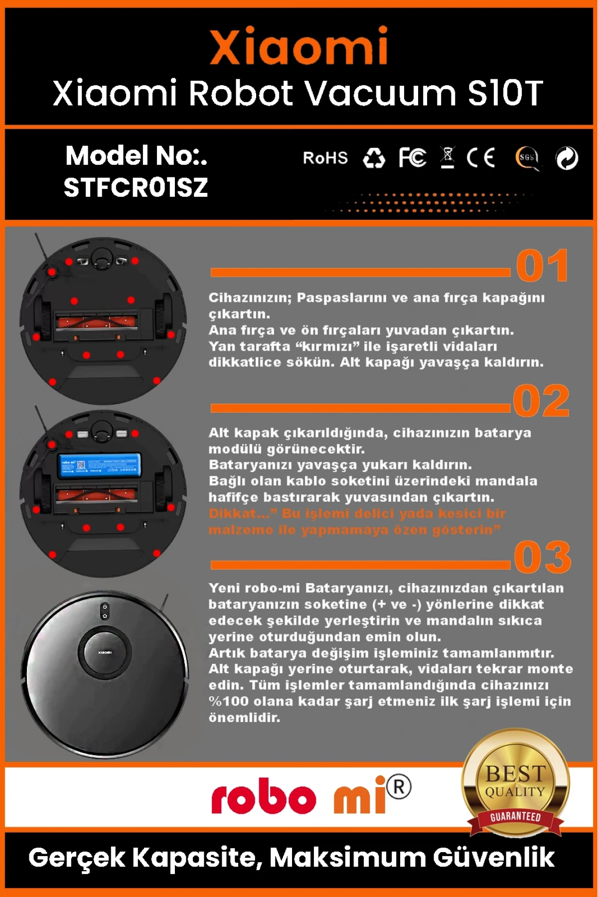 Xiaomi Mi Robot Vacuum S10T Uyumlu 5200mAh Robot Süpürge Bataryası - Kutusuz Model - Orijinal Kapasite