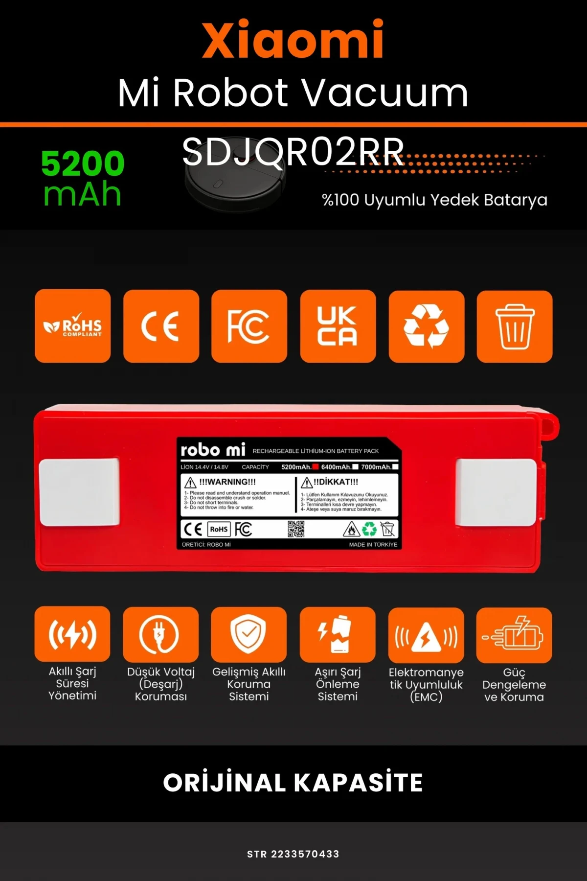 Xiaomi Mi Robot Vacuum SDJQR02RR 5200mAh Robot Süpürge Bataryası - Gerçek Kapasite