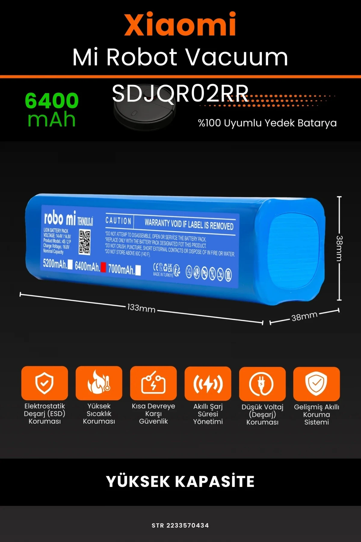 Xiaomi Mi Robot Vacuum SDJQR02RR 6400mAh Robot Süpürge Bataryası - Gerçek Kapasite