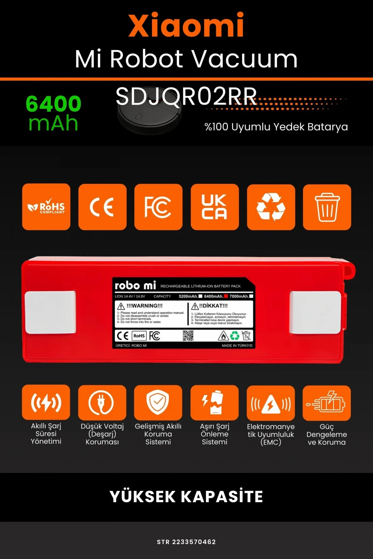 Xiaomi Mi Robot Vacuum SDJQR02RR 6400mAh Robot Süpürge Bataryası - Gerçek Kapasite