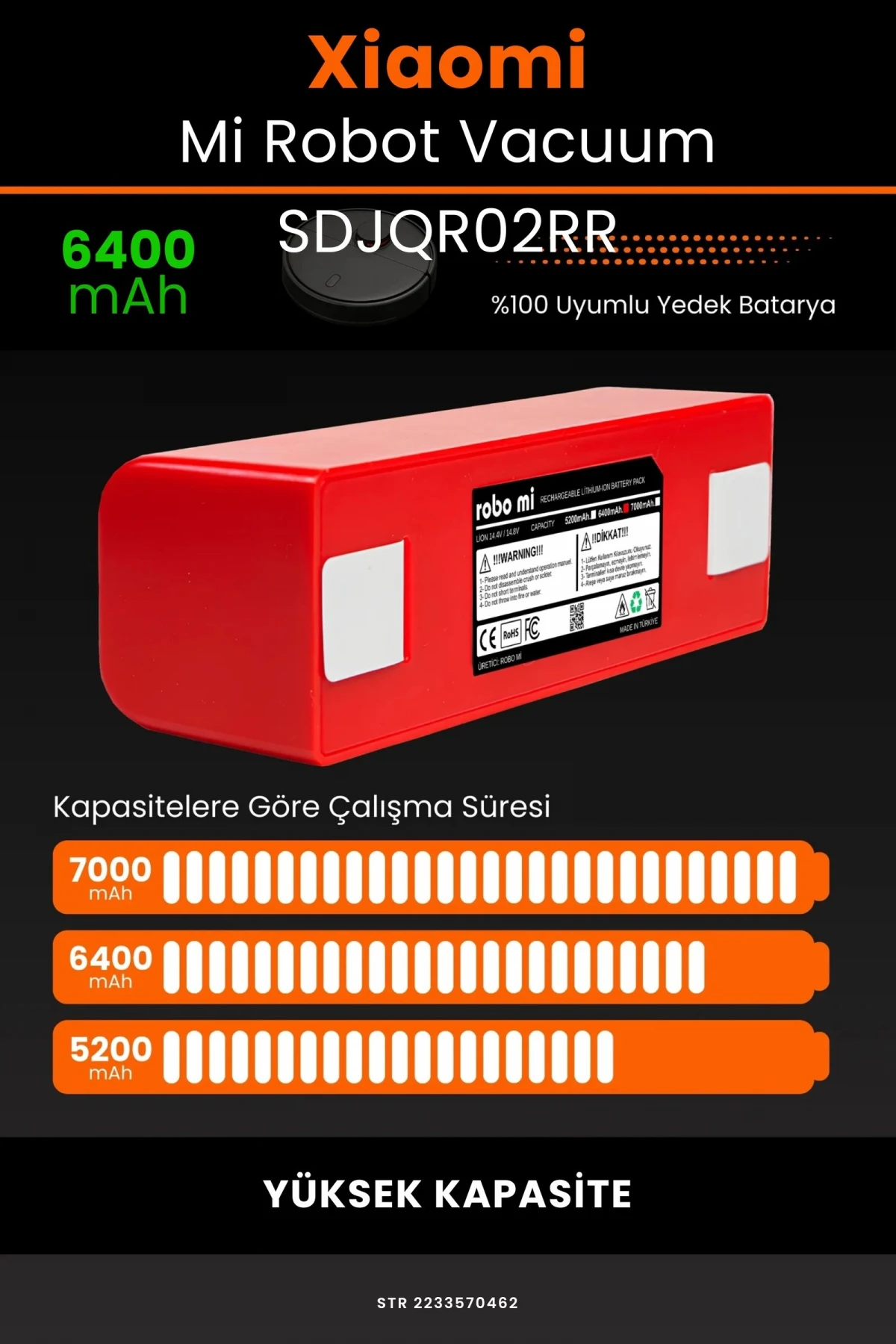 Xiaomi Mi Robot Vacuum SDJQR02RR 6400mAh Robot Süpürge Bataryası - Gerçek Kapasite
