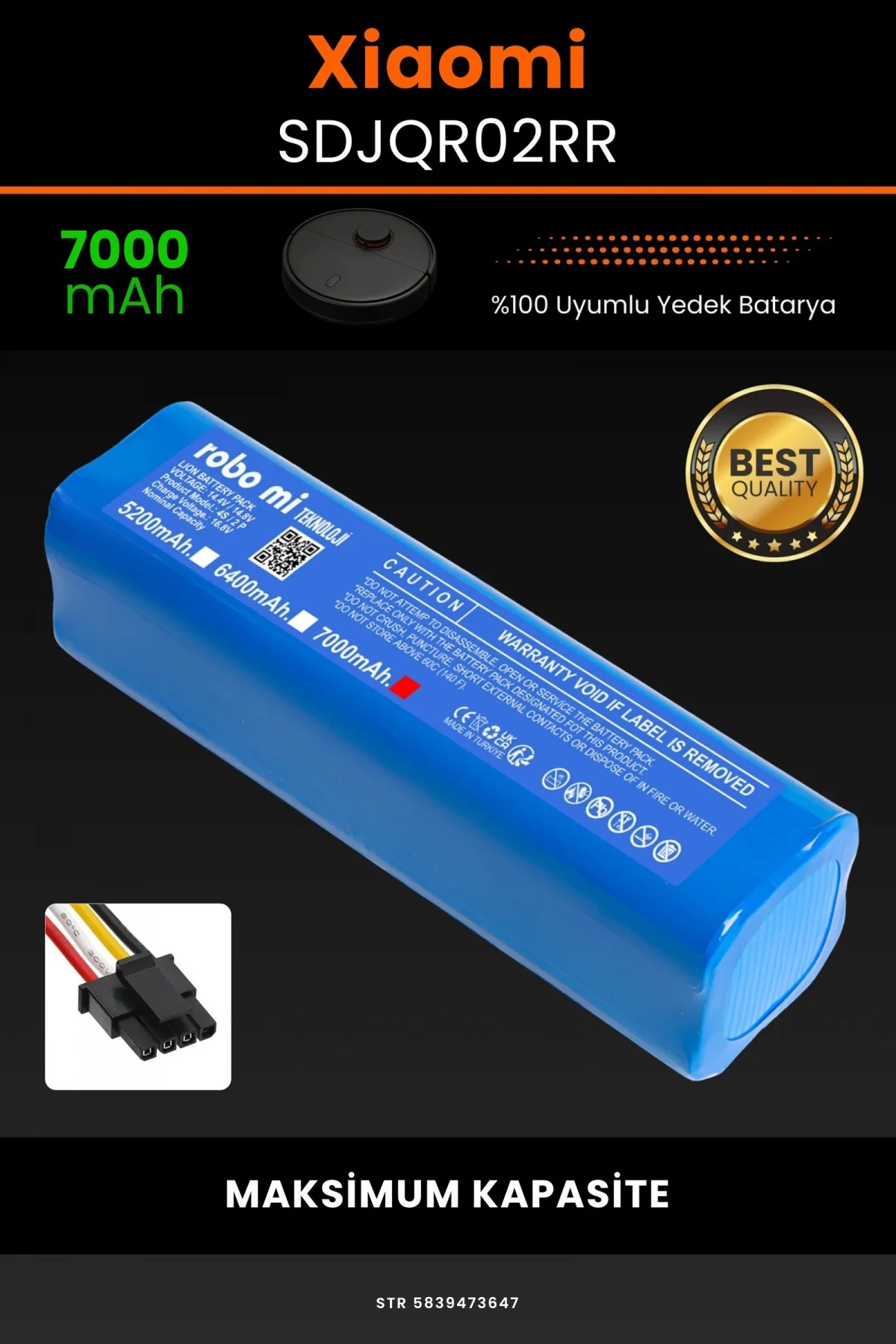 Xiaomi Mi Robot Vacuum SDJQR02RR 7000mAh Robot Süpürge Bataryası - Gerçek Kapasite