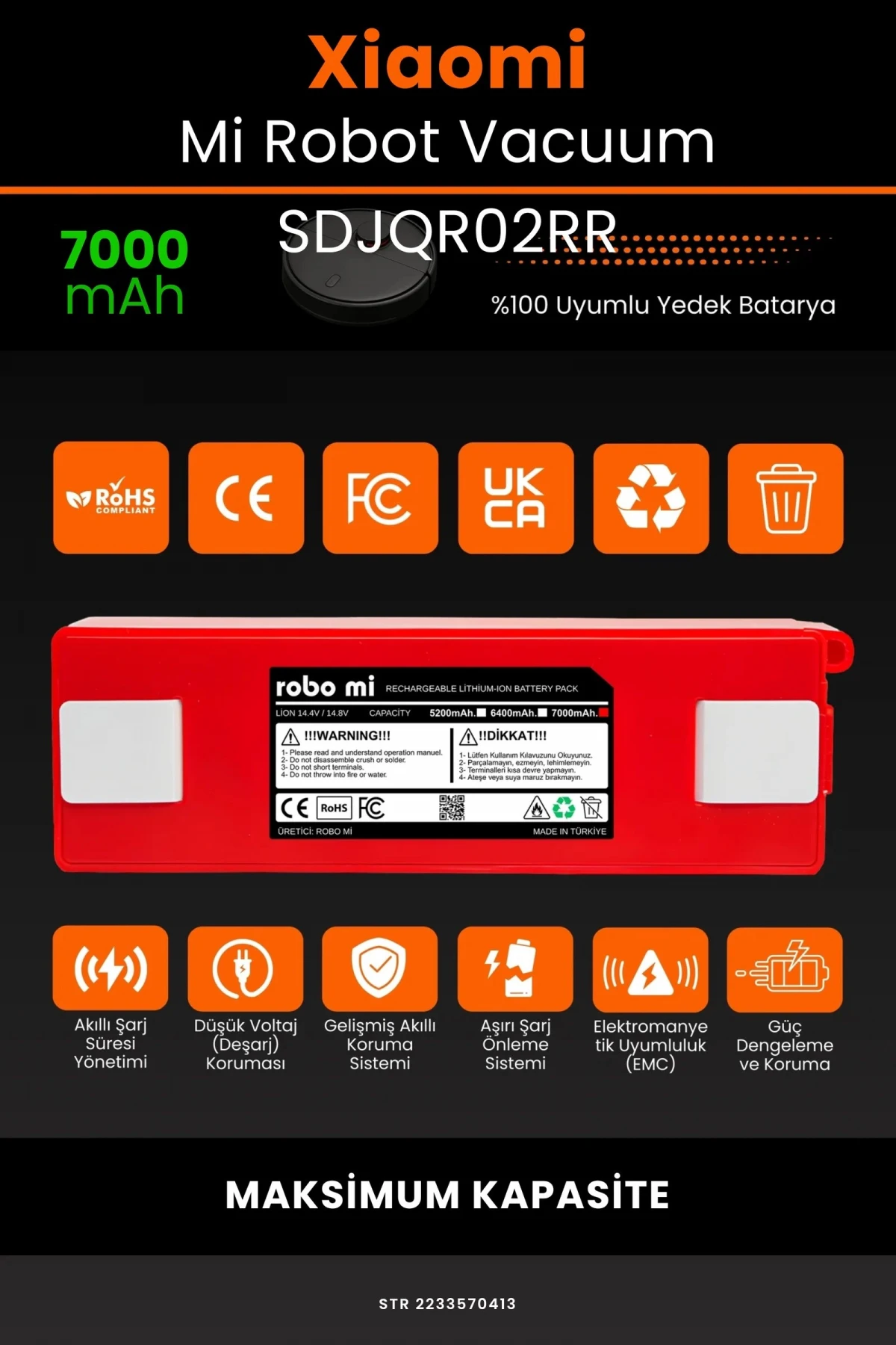 Xiaomi Mi Robot Vacuum SDJQR02RR 7000mAh Robot Süpürge Bataryası - Gerçek Kapasite