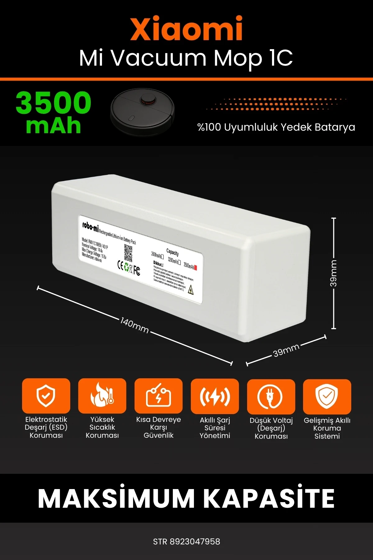 Xiaomi Mi Vacuum Mop 1C 3500mAh Robot Süpürge Bataryası - Gerçek Kapasite, Maksimum Güvenlik