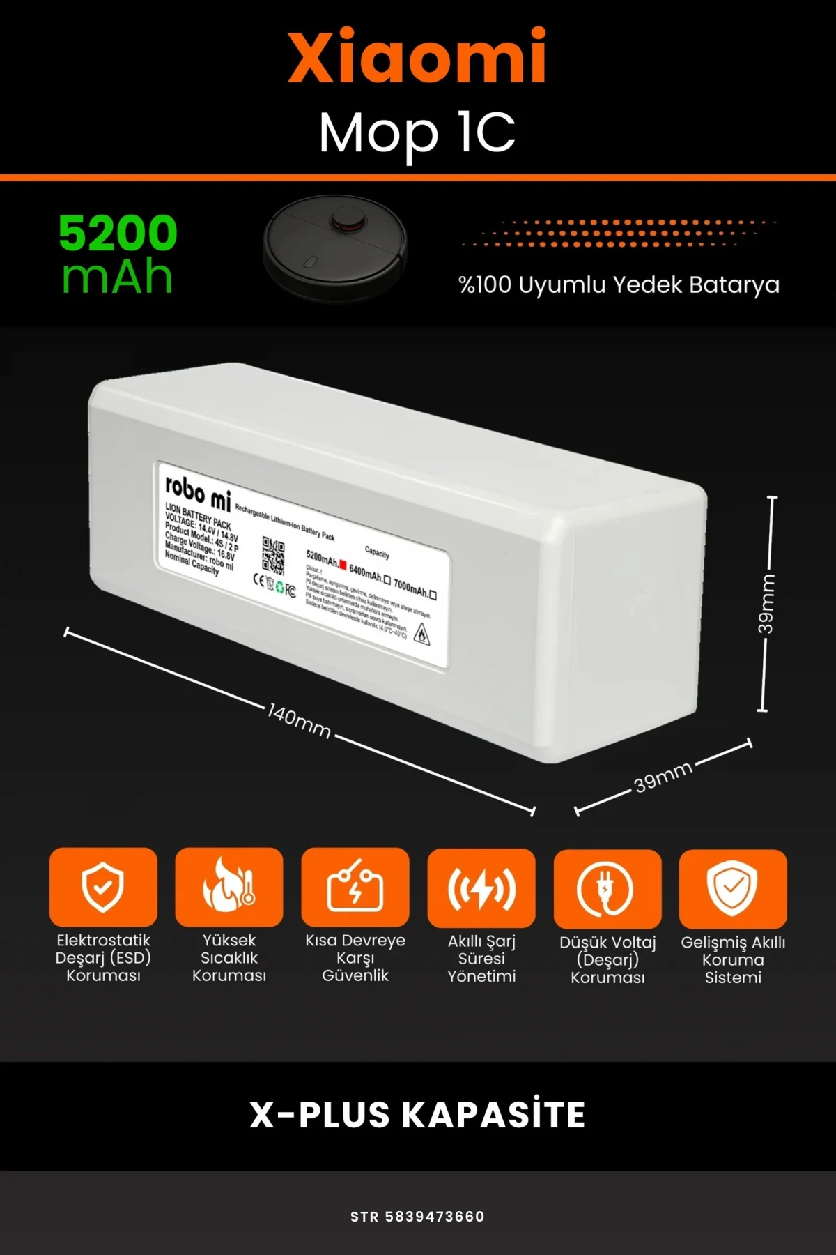 Xiaomi Mi Vacuum Mop 1C 5200mAh Robot Süpürge Bataryası - Gerçek Kapasite, Maksimum Güvenlik