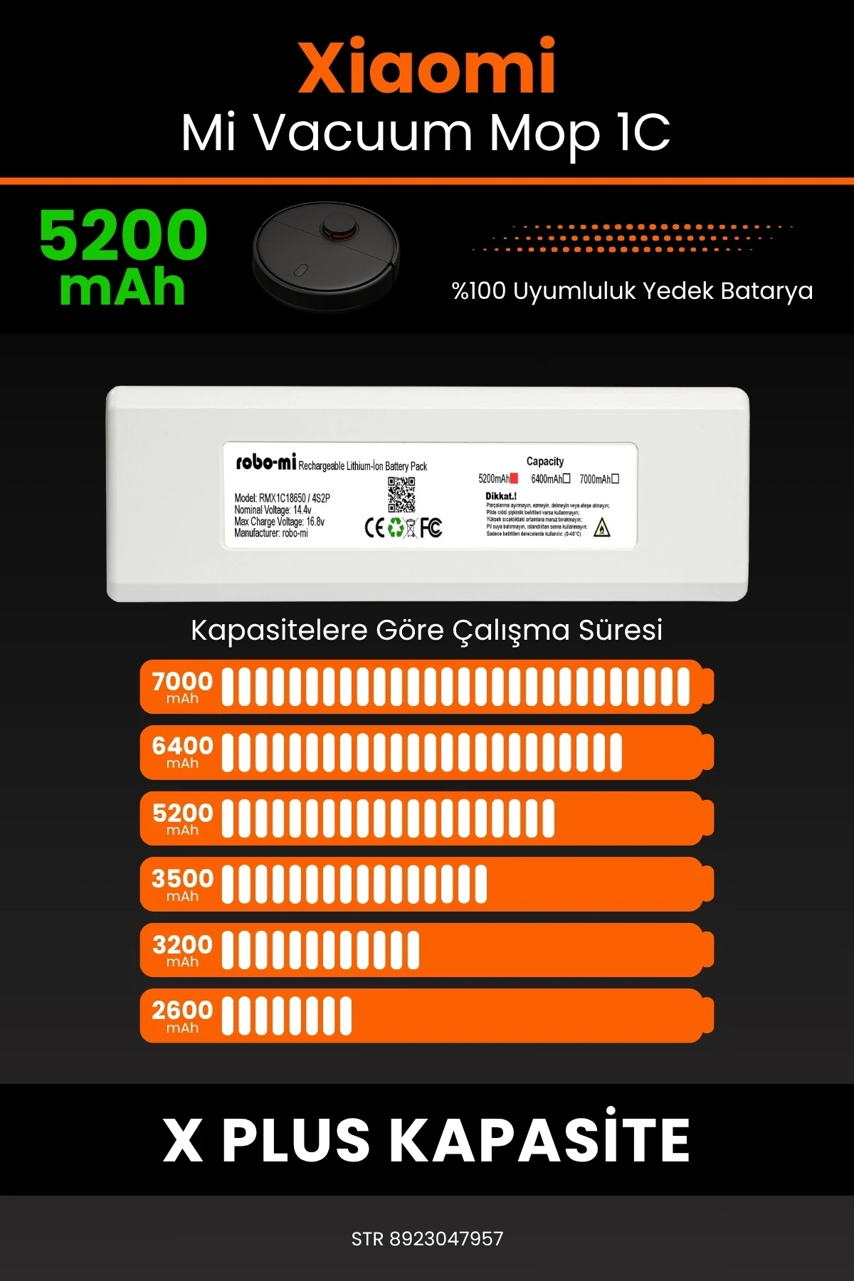 Xiaomi Mi Vacuum Mop 1C 5200mAh Robot Süpürge Bataryası - Gerçek Kapasite, Maksimum Güvenlik