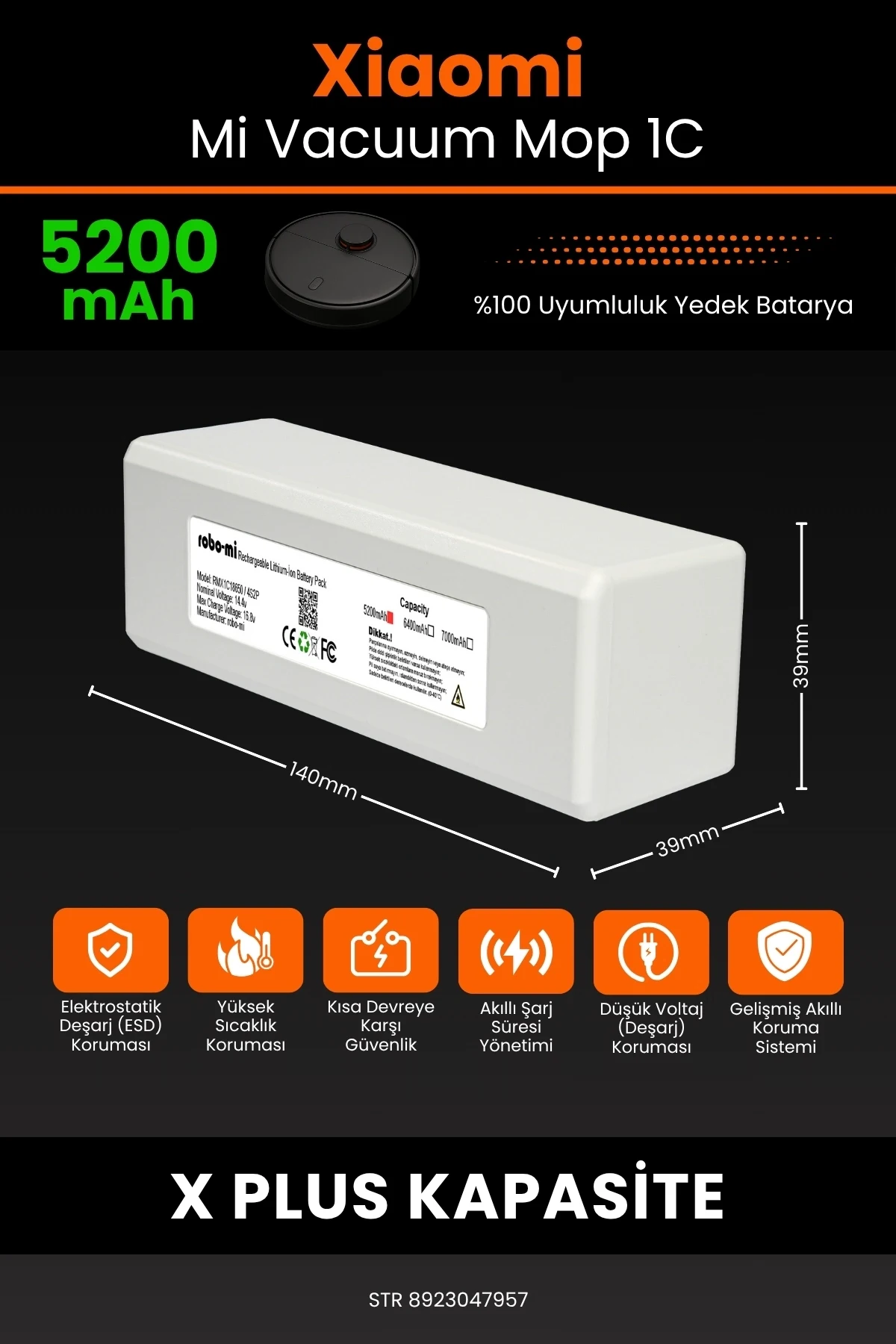 Xiaomi Mi Vacuum Mop 1C 5200mAh Robot Süpürge Bataryası - Gerçek Kapasite, Maksimum Güvenlik