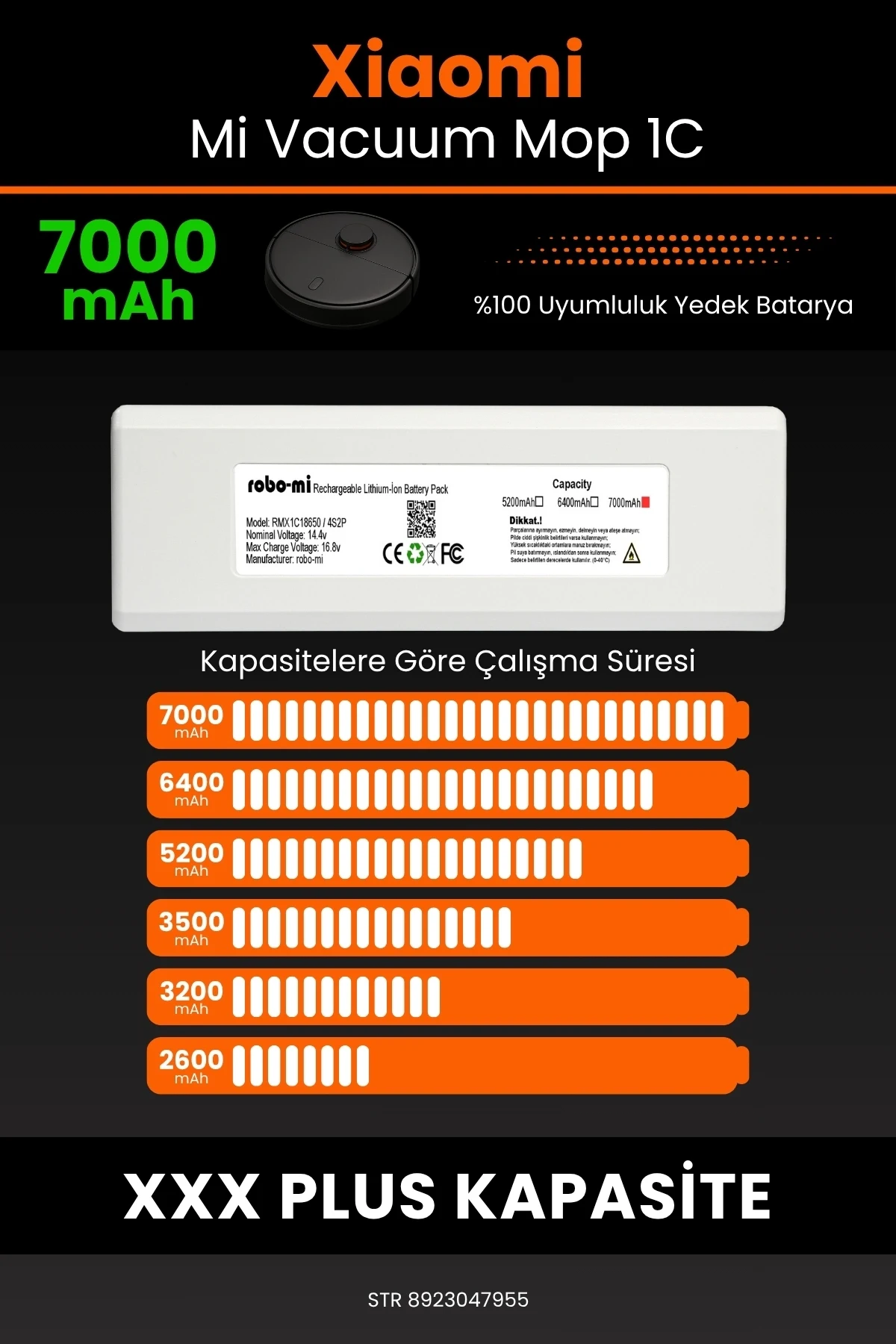 Xiaomi Mi Vacuum Mop 1C 7000mAh Robot Süpürge Bataryası - Gerçek Kapasite, Maksimum Güvenlik