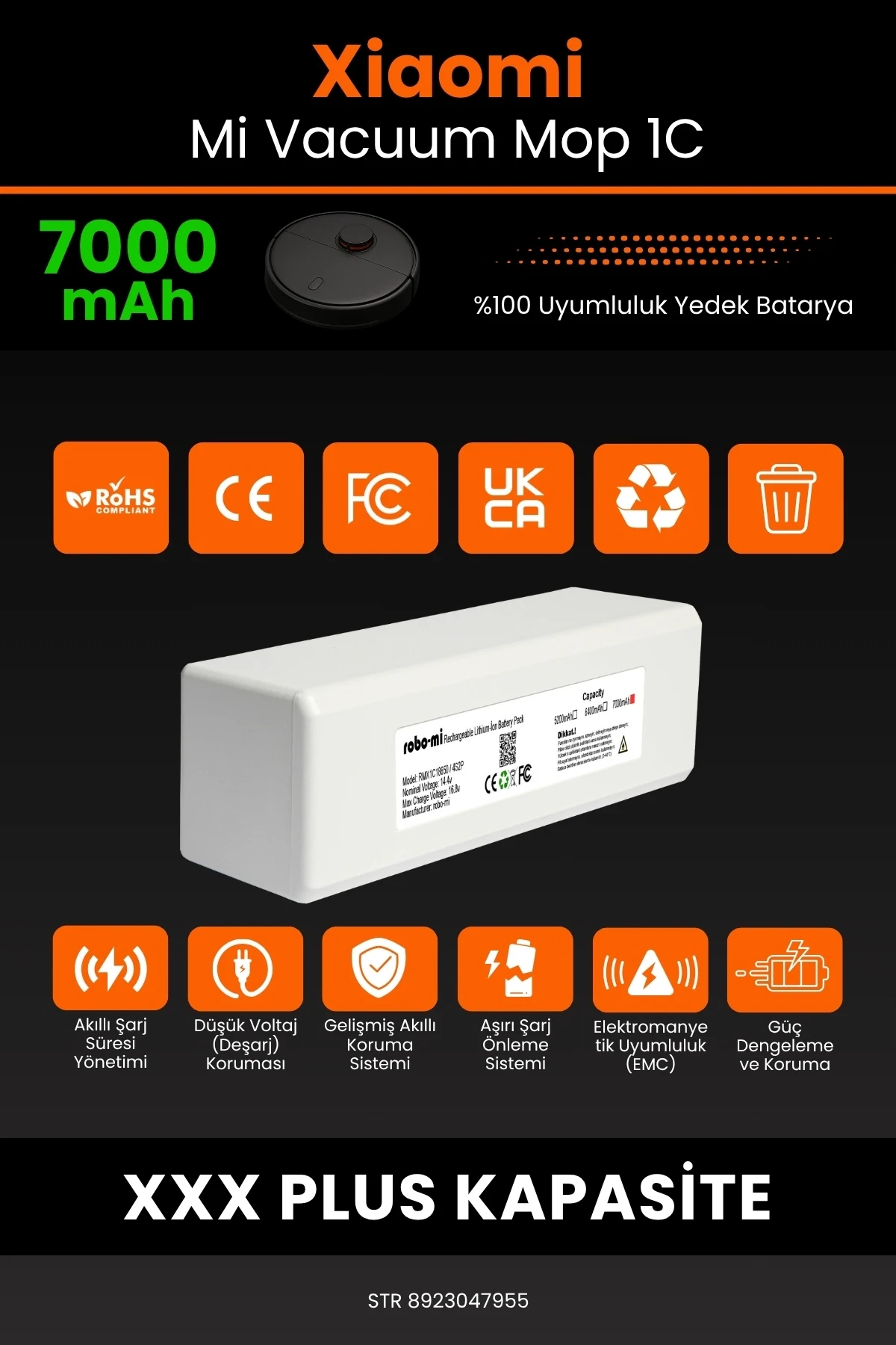 Xiaomi Mi Vacuum Mop 1C 7000mAh Robot Süpürge Bataryası - Gerçek Kapasite, Maksimum Güvenlik