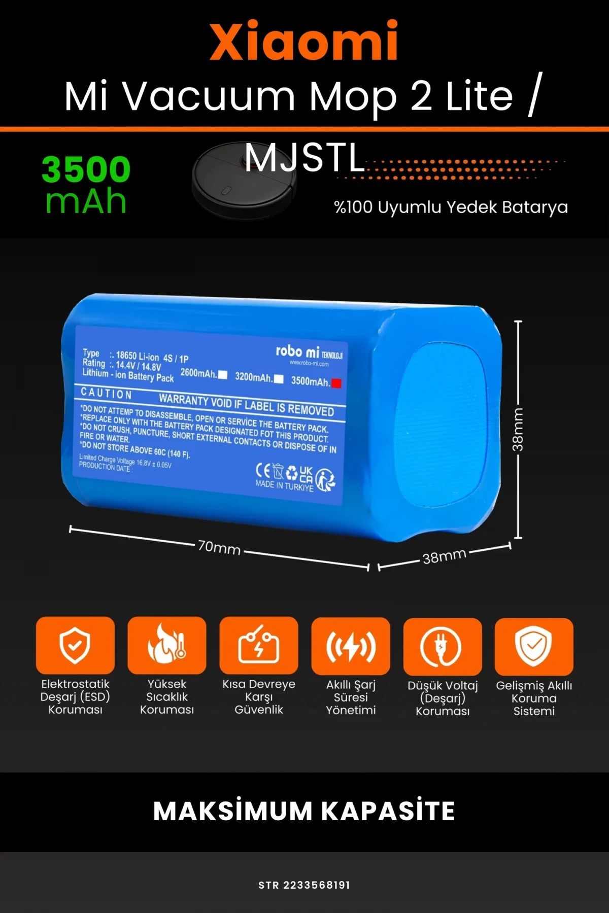 Xiaomi Mi Vacuum Mop 2 Lite 3500mAh Robot Süpürge Bataryası - Gerçek Kapasite, Maksimum Güvenlik