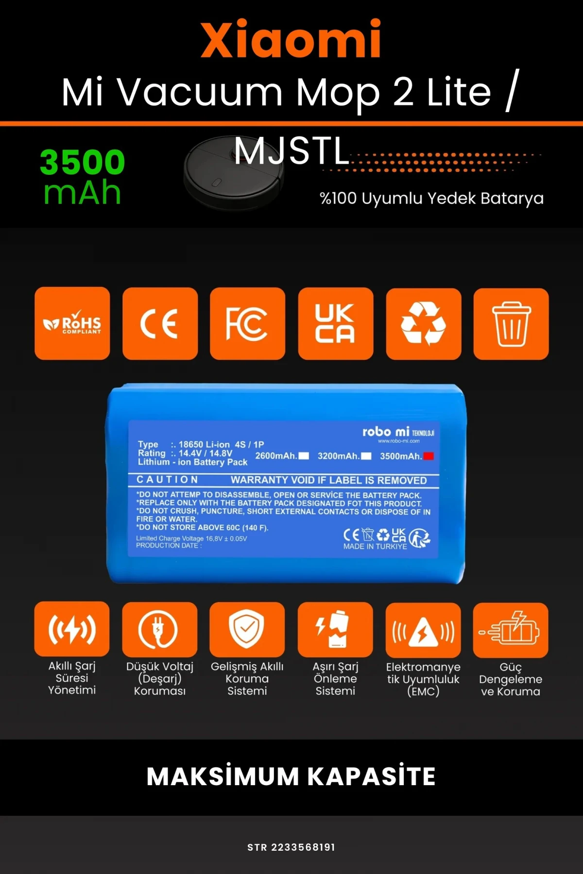 Xiaomi Mi Vacuum Mop 2 Lite 3500mAh Robot Süpürge Bataryası - Gerçek Kapasite, Maksimum Güvenlik