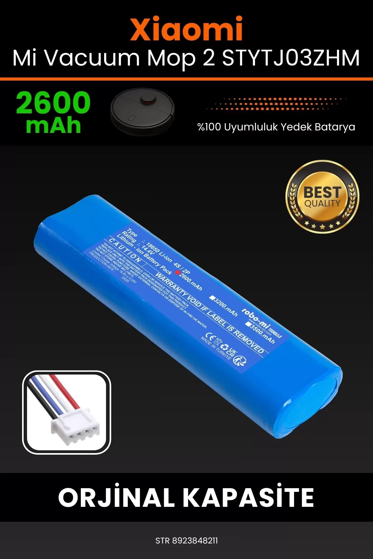 Xiaomi Mi Vacuum Mop 2 STYTJ03ZHM 2600mAh Robot Süpürge Bataryası - Yüksek Yoğunluklu Li-ion Hücre