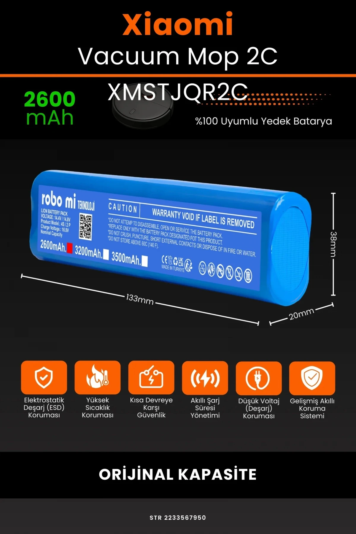 Xiaomi Mi Vacuum Mop 2C 2600mAh Robot Süpürge Bataryası - Gerçek Kapasite, Maksimum Güvenlik