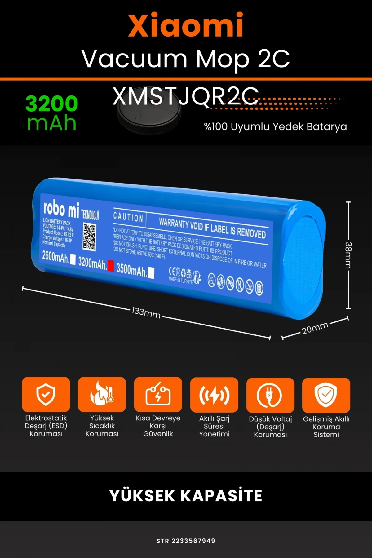 Xiaomi Mi Vacuum Mop 2C 3200mAh Robot Süpürge Bataryası - Gerçek Kapasite, Maksimum Güvenlik