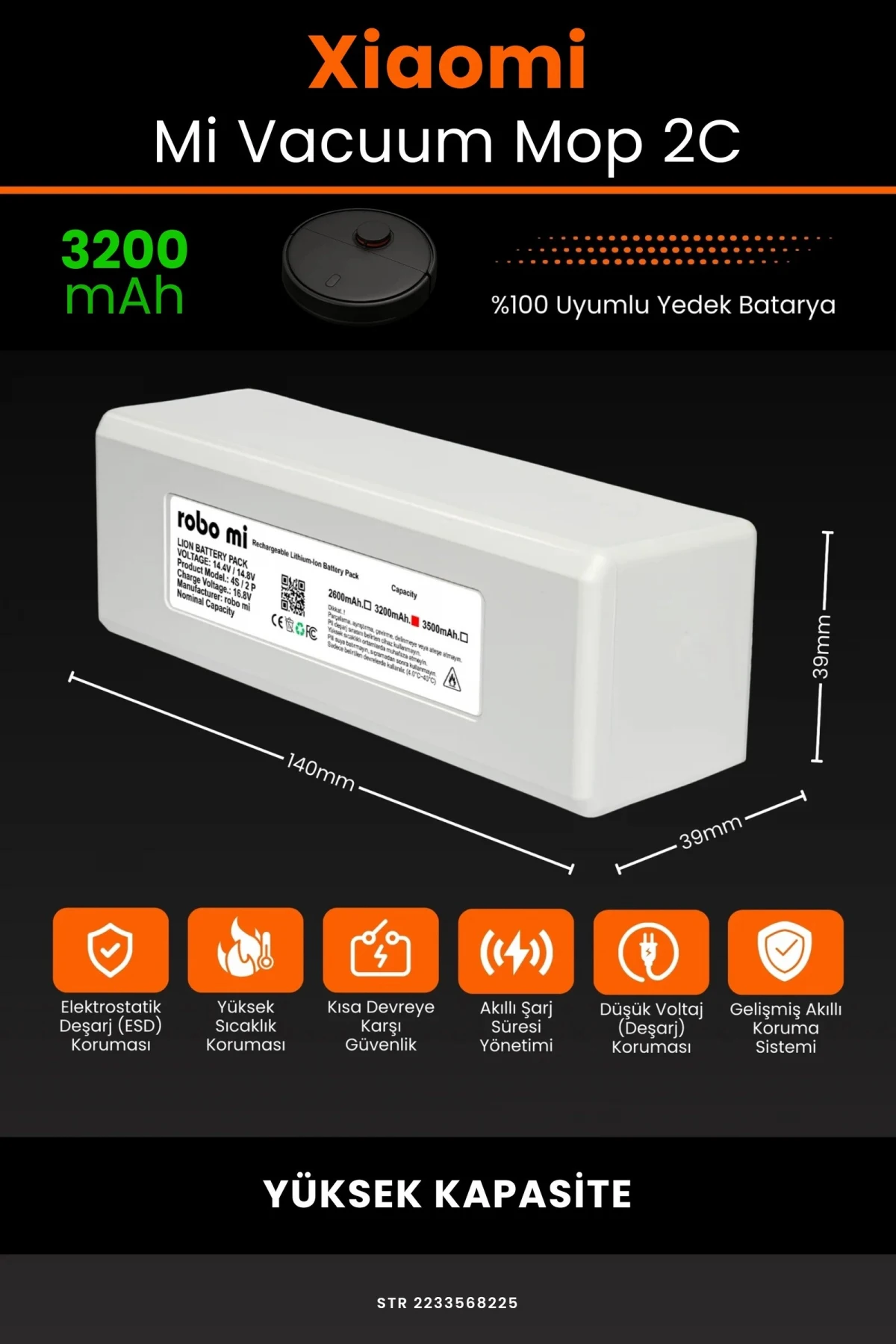 Xiaomi Mi Vacuum Mop 2C 3200mAh Robot Süpürge Bataryası - Gerçek Kapasite, Maksimum Güvenlik