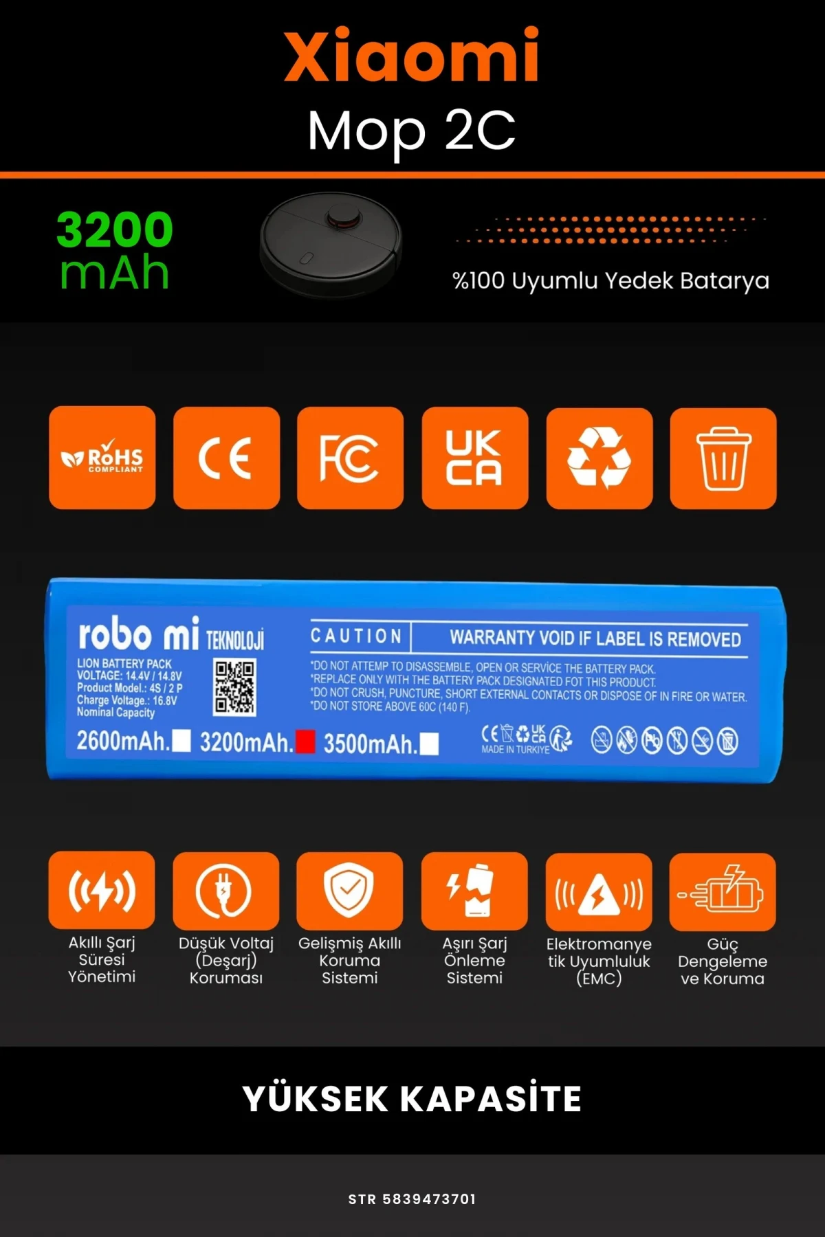 Xiaomi Mi Vacuum Mop 2C 3200mAh Robot Süpürge Bataryası - Gerçek Kapasite, Maksimum Güvenlik